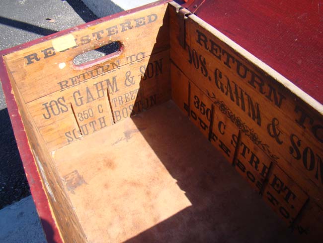 A wonderful 19th century beer bottle crate with original red paint made by "Joseph Gahm & Son, 350 C Street, South Boston," circa 1890 — image 4