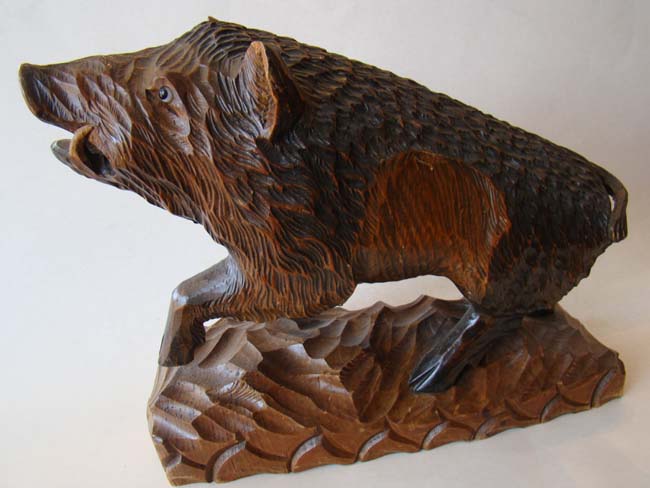 A charming vintage "Black Forest" style carved wild boar made in Germany circa 1900 — image 2