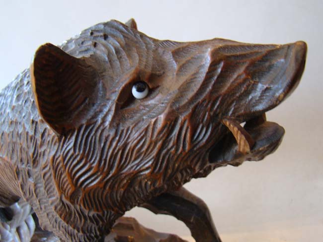 A charming vintage "Black Forest" style carved wild boar made in Germany circa 1900 — image 3