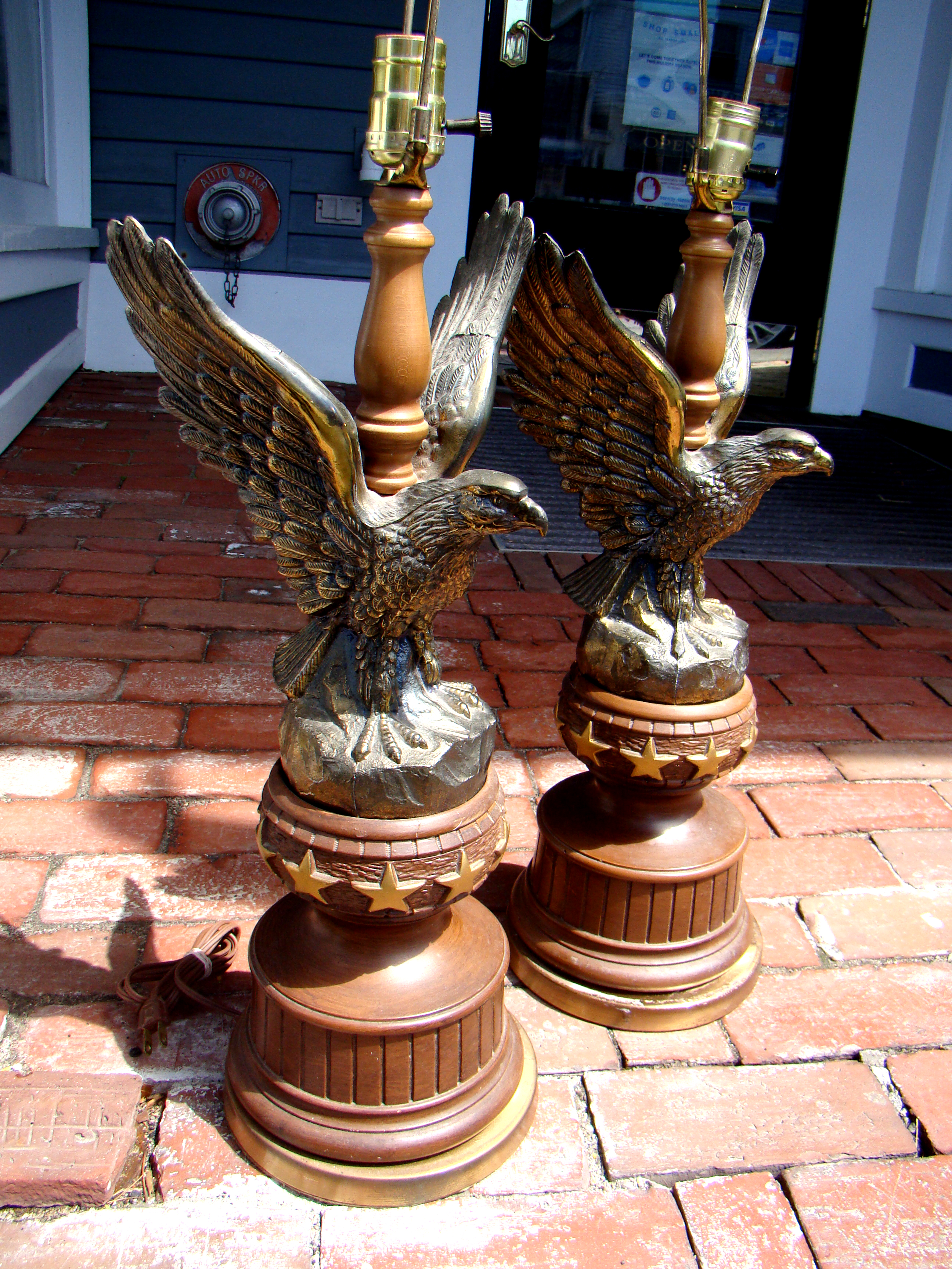 A pair of American Eagle Patriotic lamps circa 1960