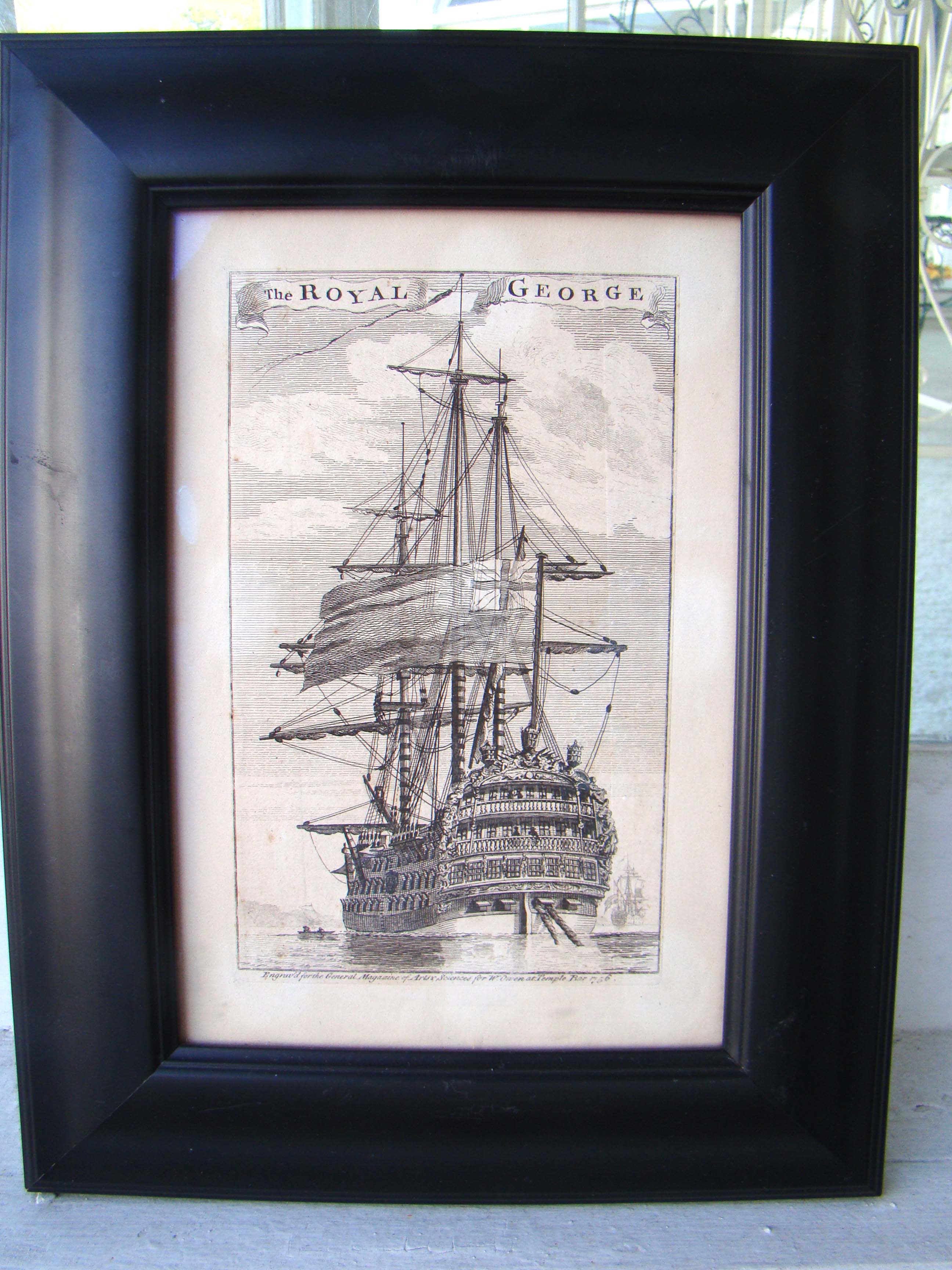 A framed engraving of the famous British warship "THE ROYAL GEORGE" dated 1756. — image 2