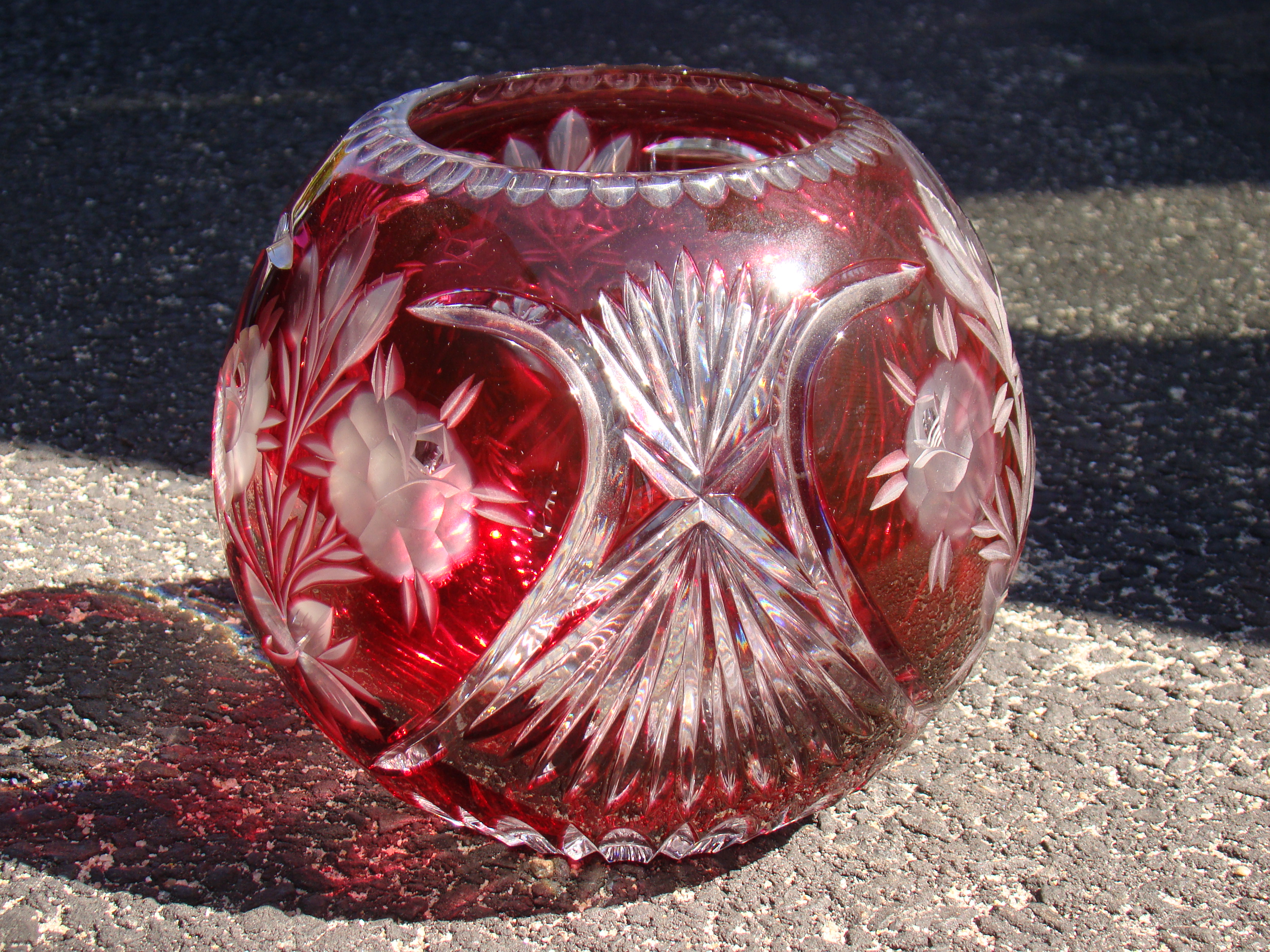 A gorgeous vintage ruby red cut crystal bowl