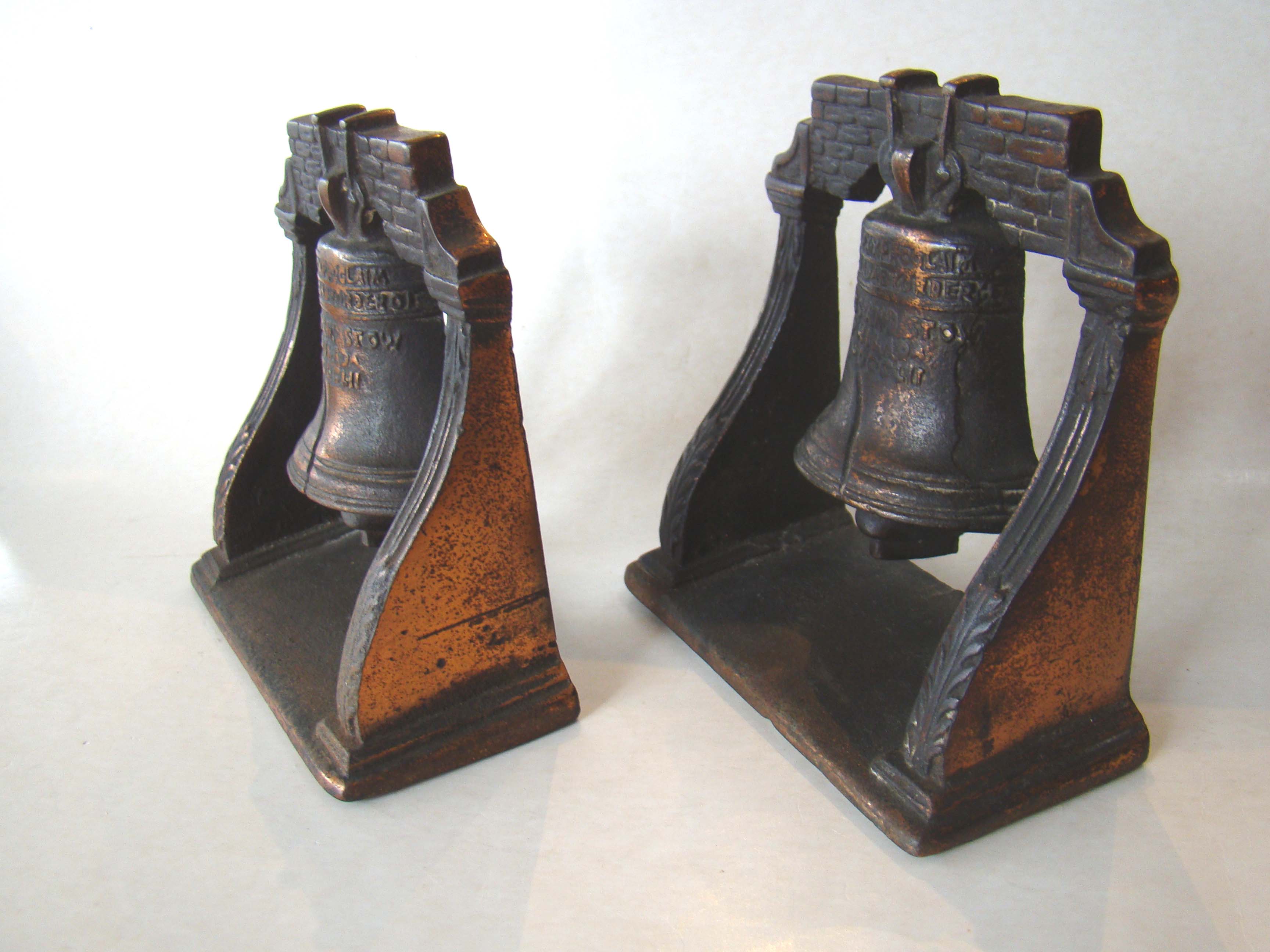 A pair of vintage cast iron Liberty bell bookends circa 1925 — image 2