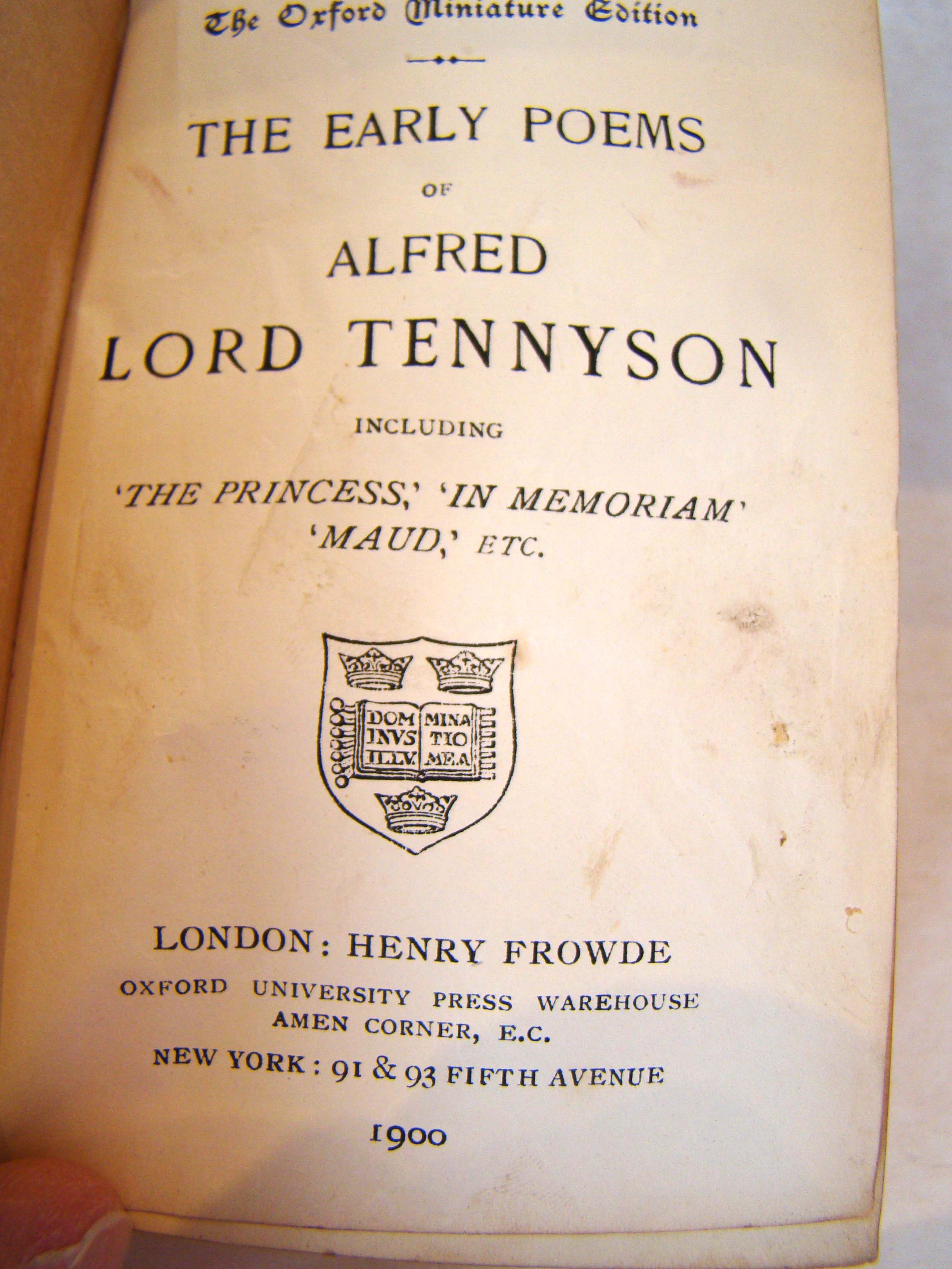The Early Poems of Alfred Lord Tennyson, the Oxford Miniature Edition, published in London in 1900 — image 2