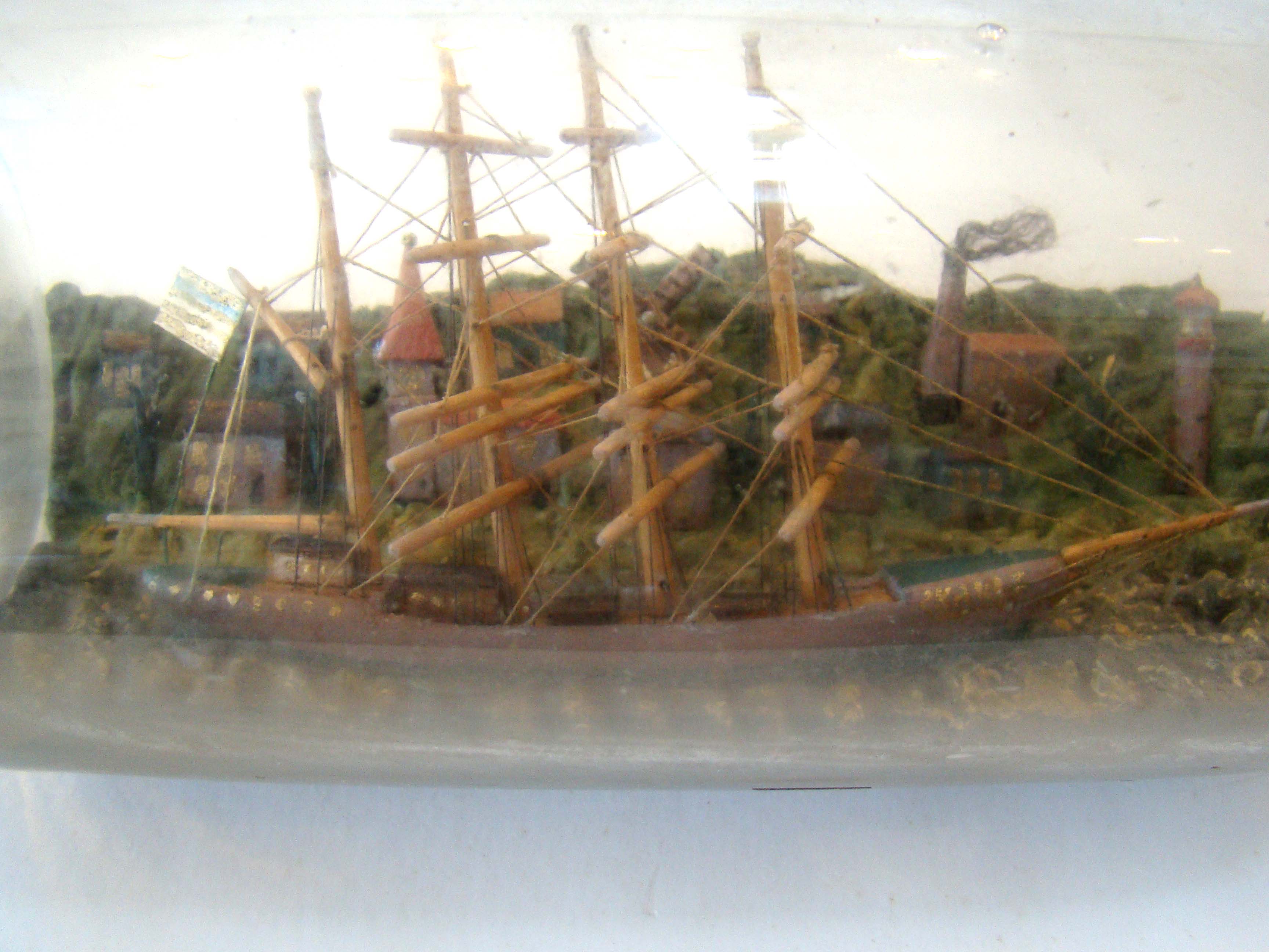 A wonderful vintage ship-in-a bottle circa 1890-1910 with elaborate and detailed village in the background. — image 3
