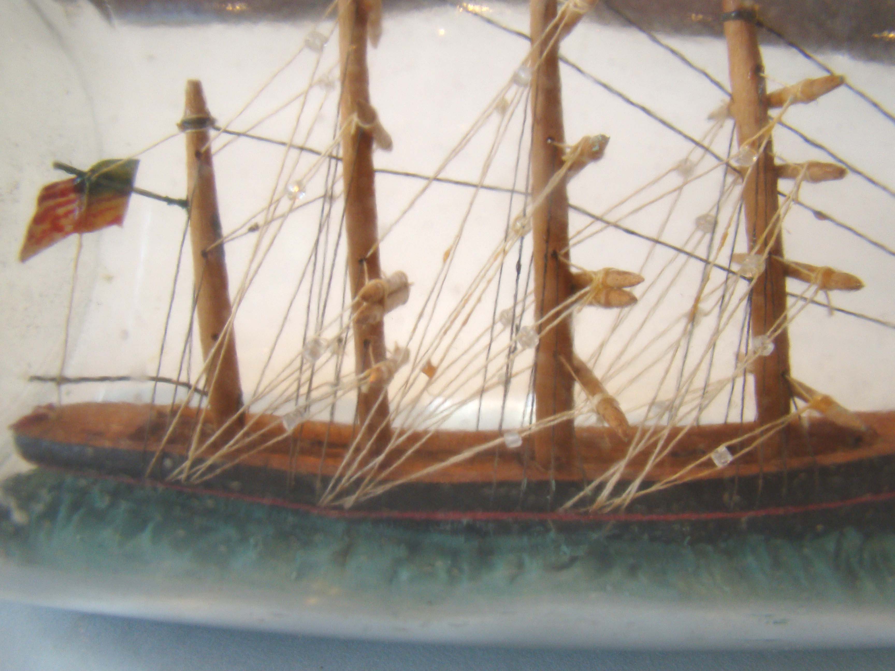 A fine vintage three-masted ship-in-a bottle flying an American flag circa 1920-1940 — image 2