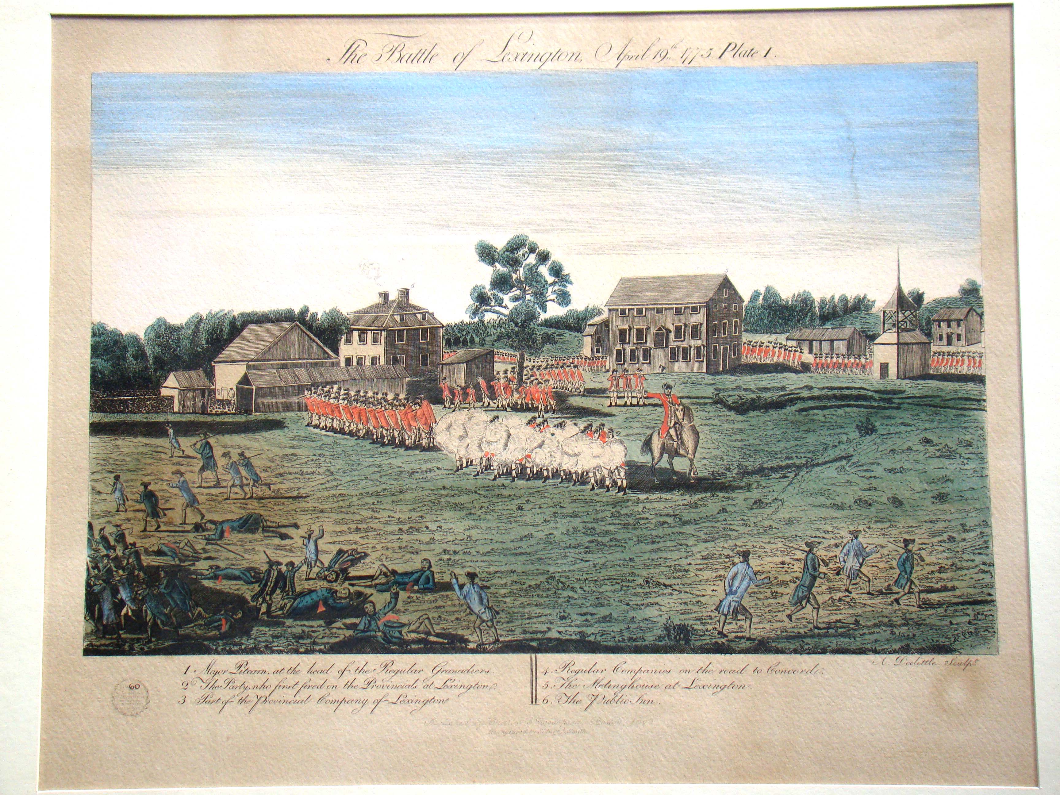 A fine and RARE set of four hand-colored engravings depicting The Battle of Lexington & Concord April 19, 1775 — image 2