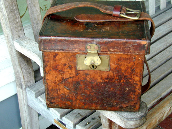 English Victorian Leather Cartridge Box With Original Trade Label Circa 1860.