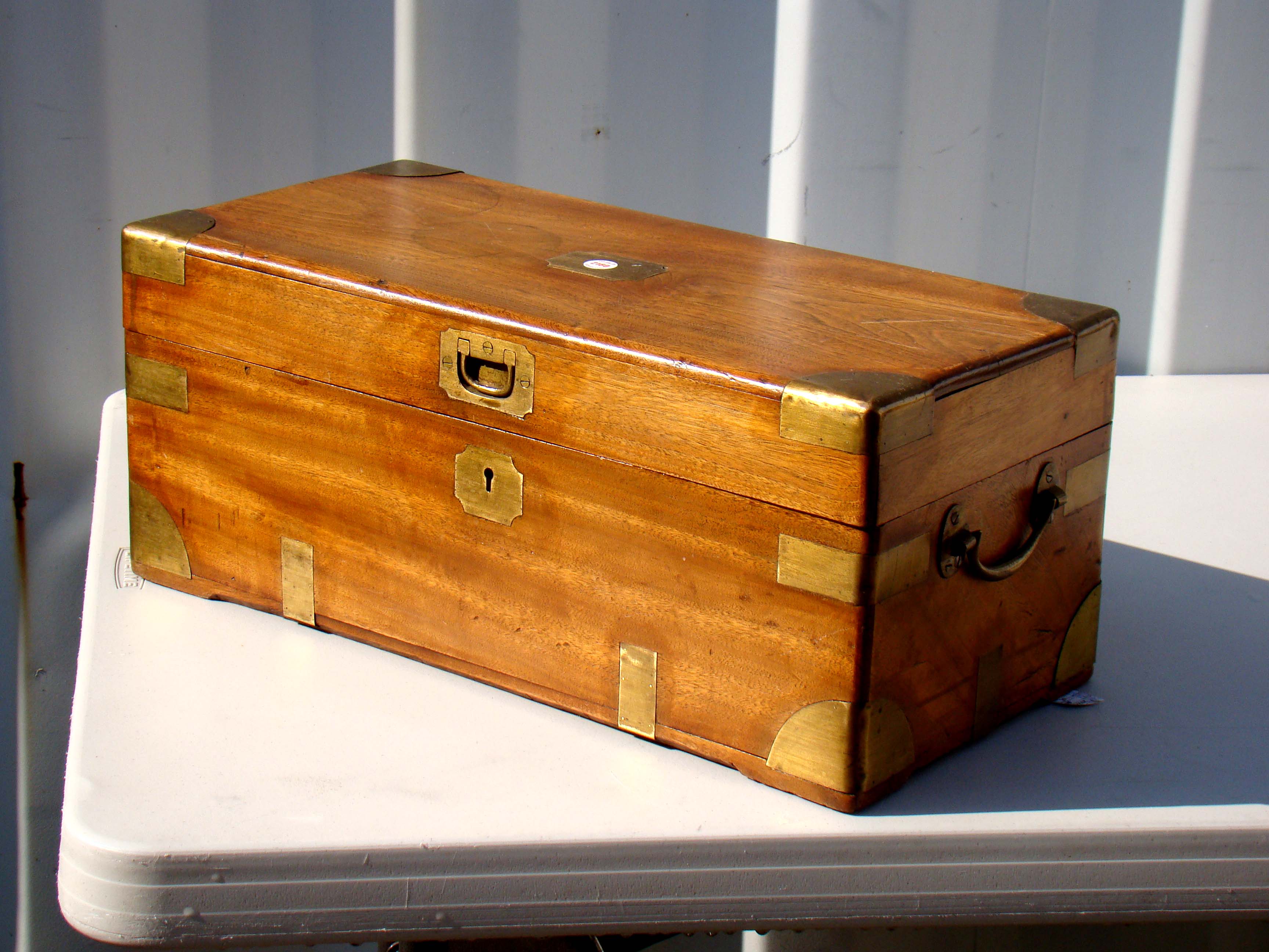 A fine small early 19th century China Trade period brass mounted camphorwood document box circa 1825-1830