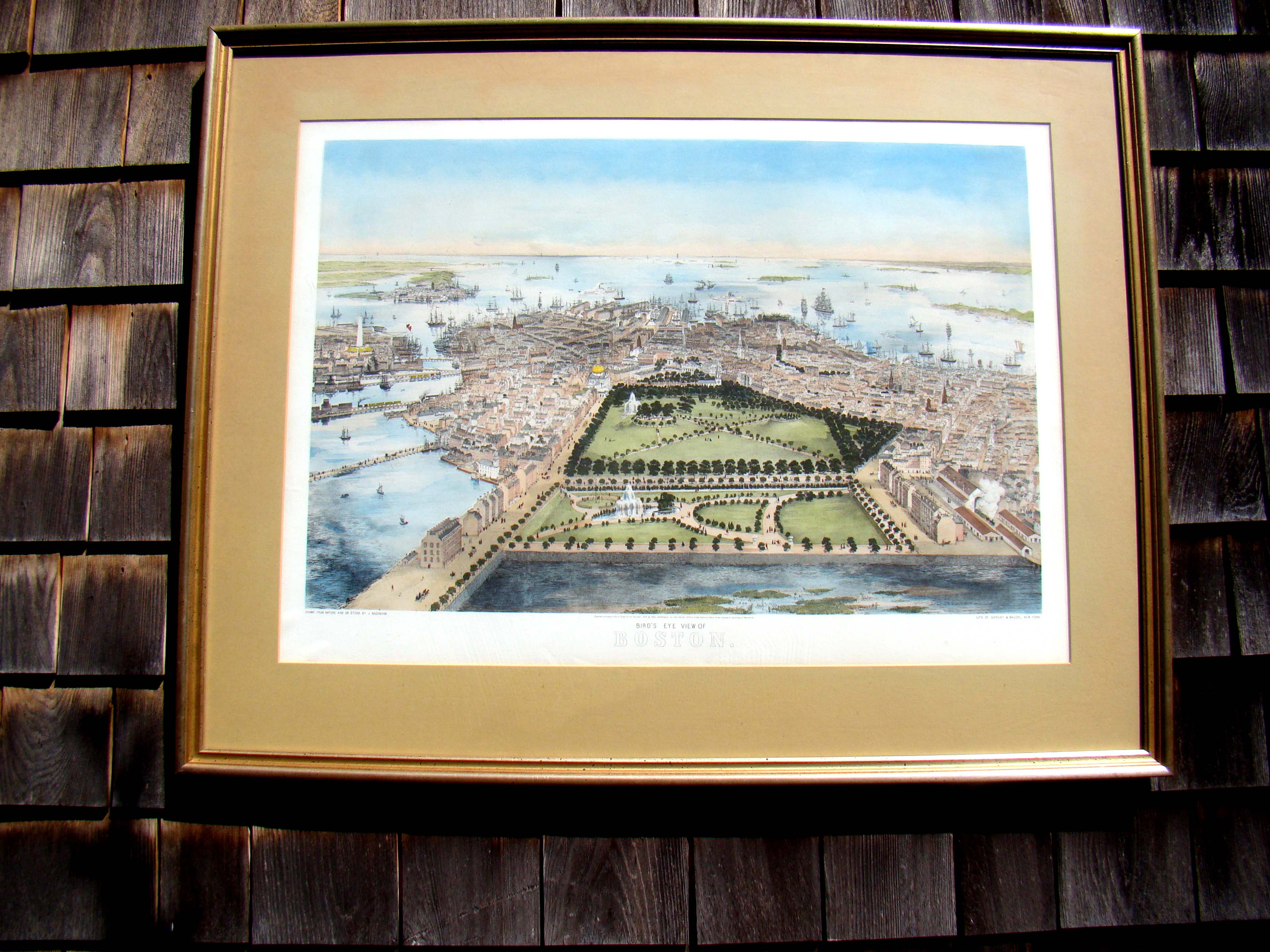 A beautiful original hand colored lithograph of a "Bird's Eye View of Boston" printed in 1850 — image 3