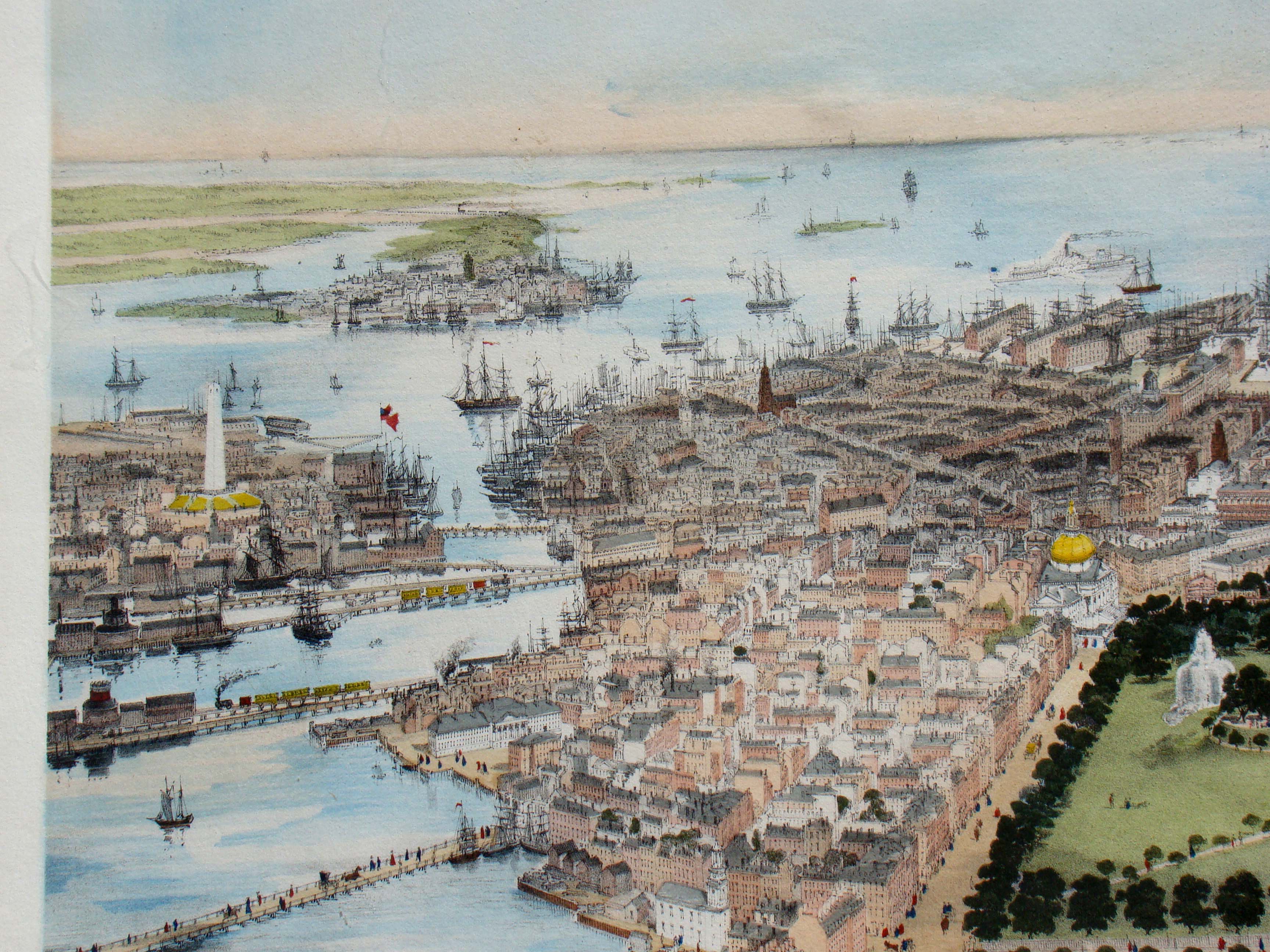 A beautiful original hand colored lithograph of a "Bird's Eye View of Boston" printed in 1850 — image 2