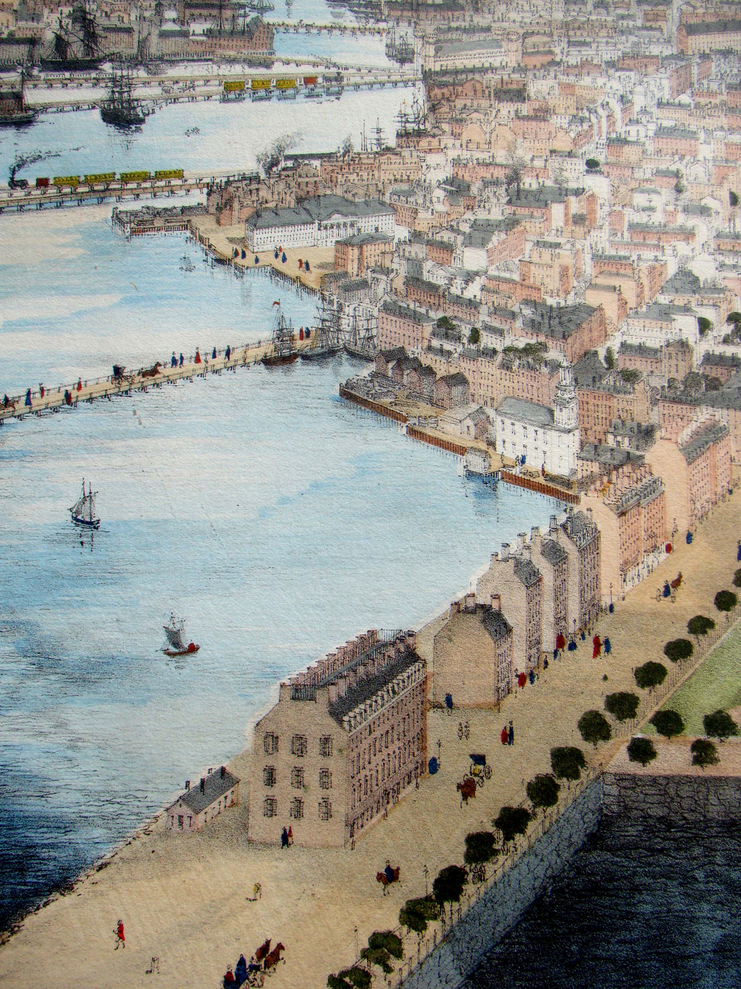 A beautiful original hand colored lithograph of a "Bird's Eye View of Boston" printed in 1850 — image 5