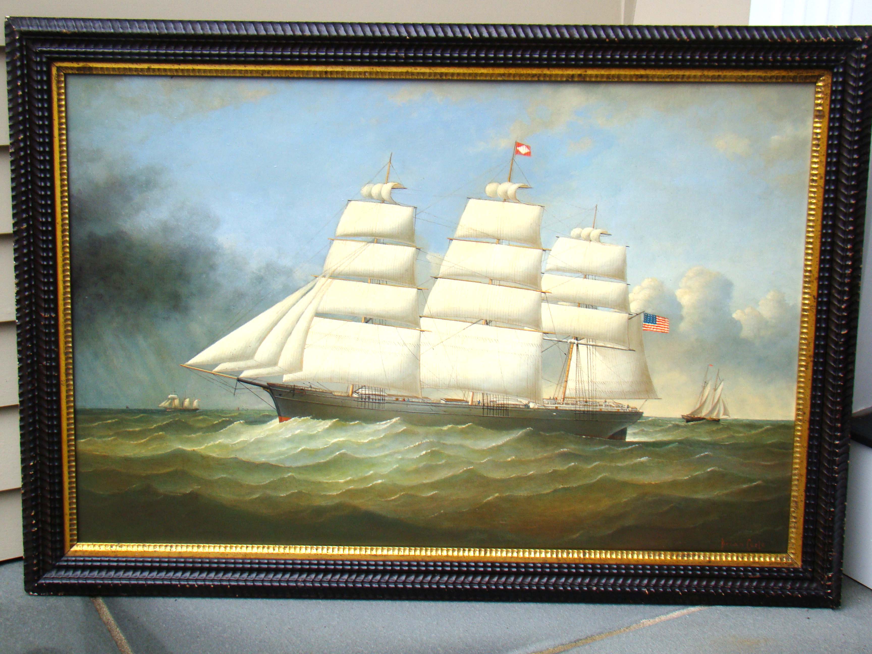A fine contemporary oil on panel portrait of an American Clipper ship circa 1840 — image 4