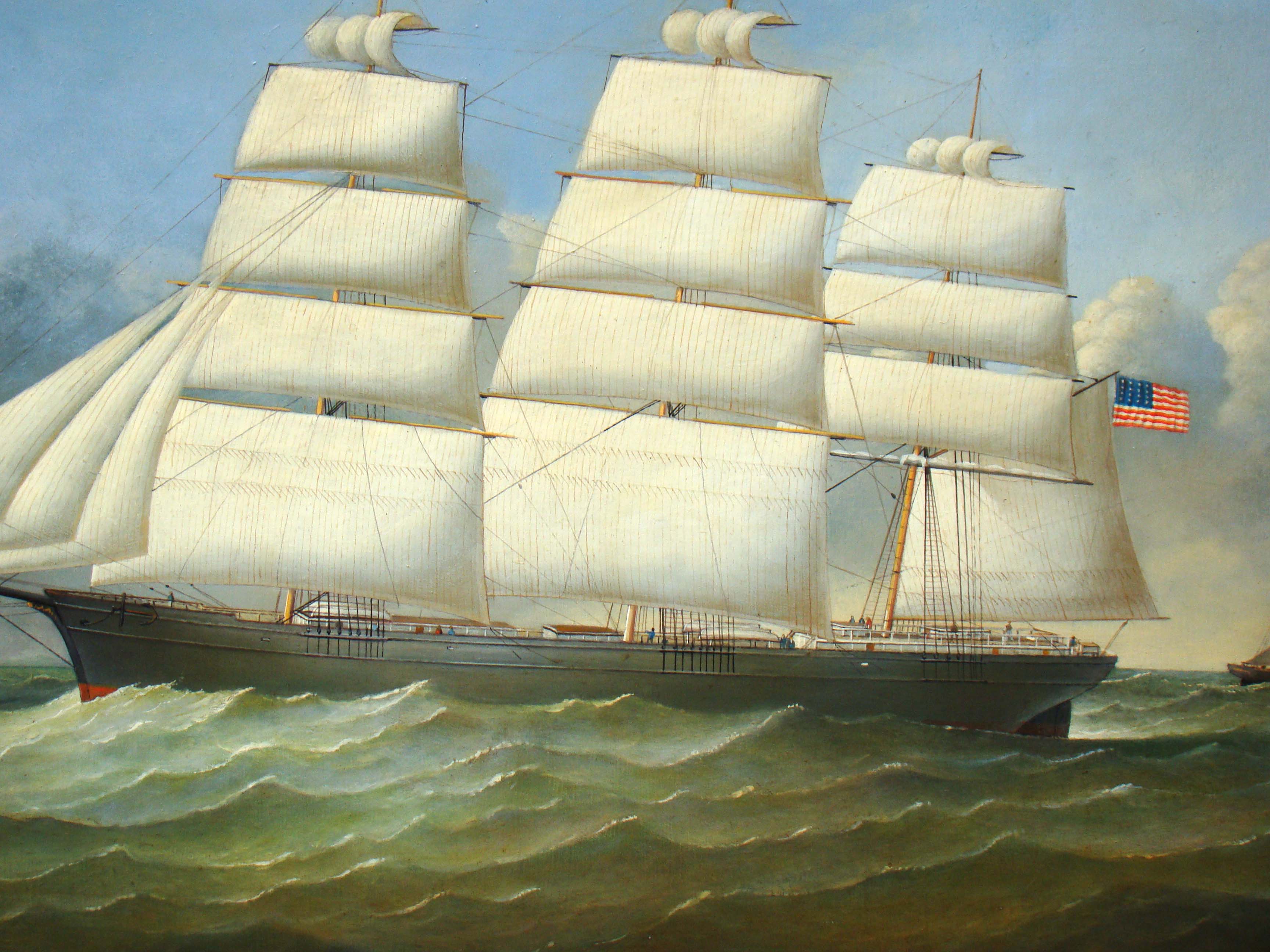 A fine contemporary oil on panel portrait of an American Clipper ship circa 1840 — image 6