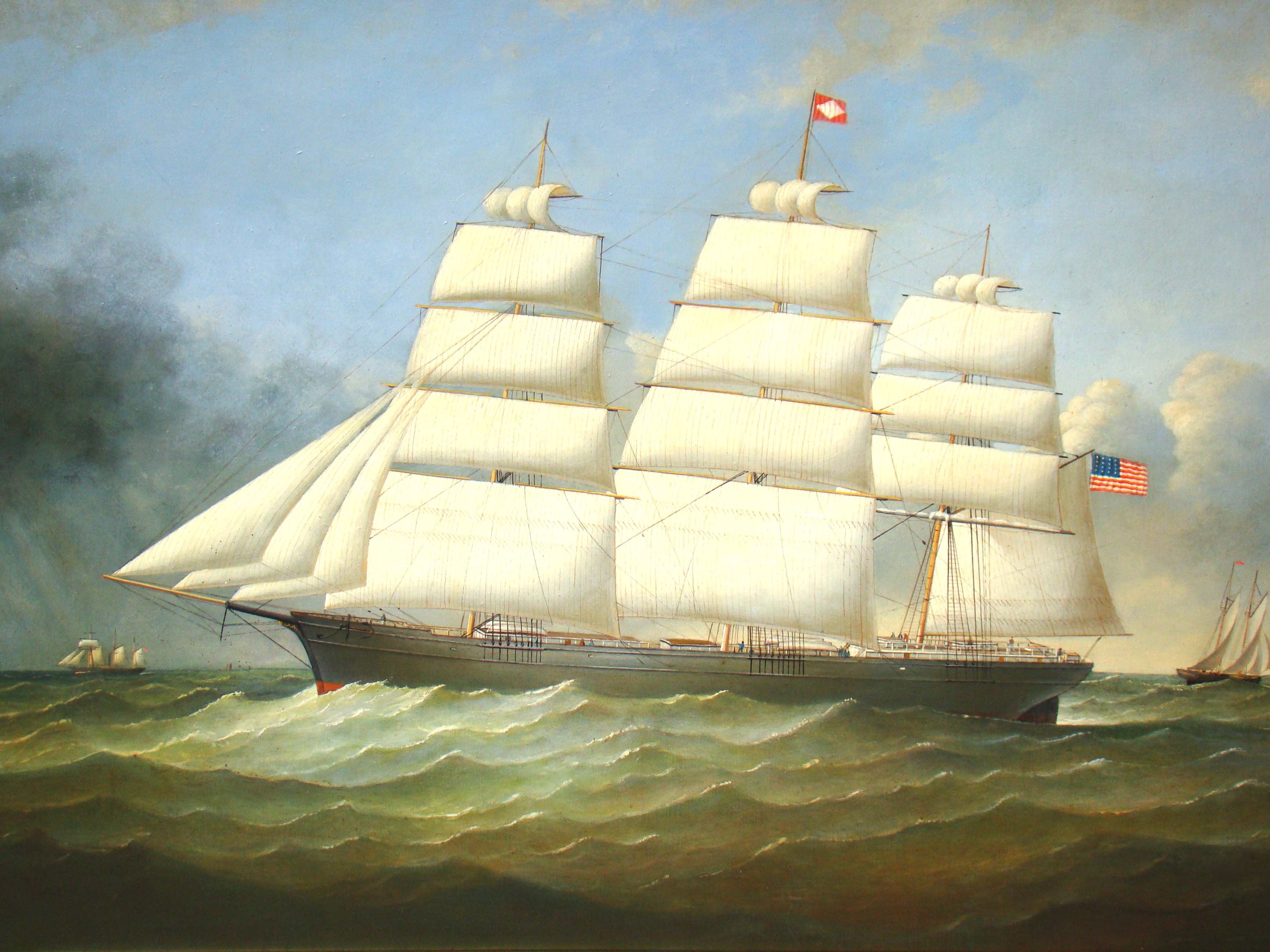 A fine contemporary oil on panel portrait of an American Clipper ship circa 1840