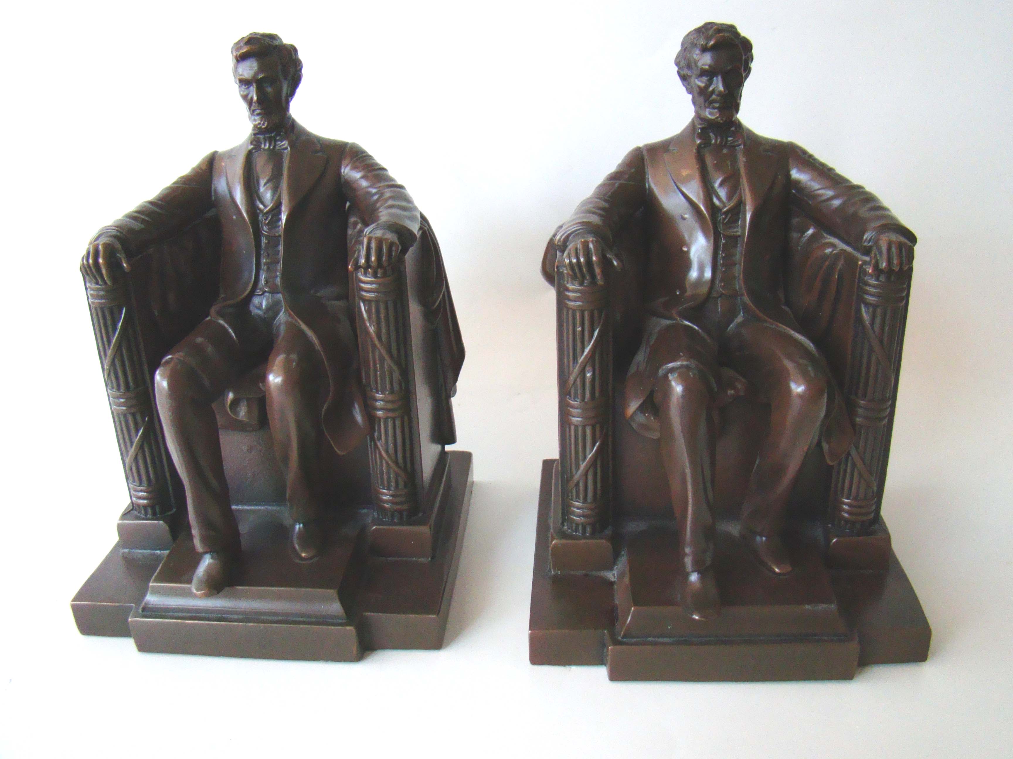 A fabulous pair of vintage "Lincoln in the chair" bookends made by Jennings Brothers circa 1925 — image 2