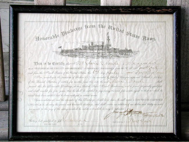 U.S.Navy Honorable Discharge Certificate Dated 1904