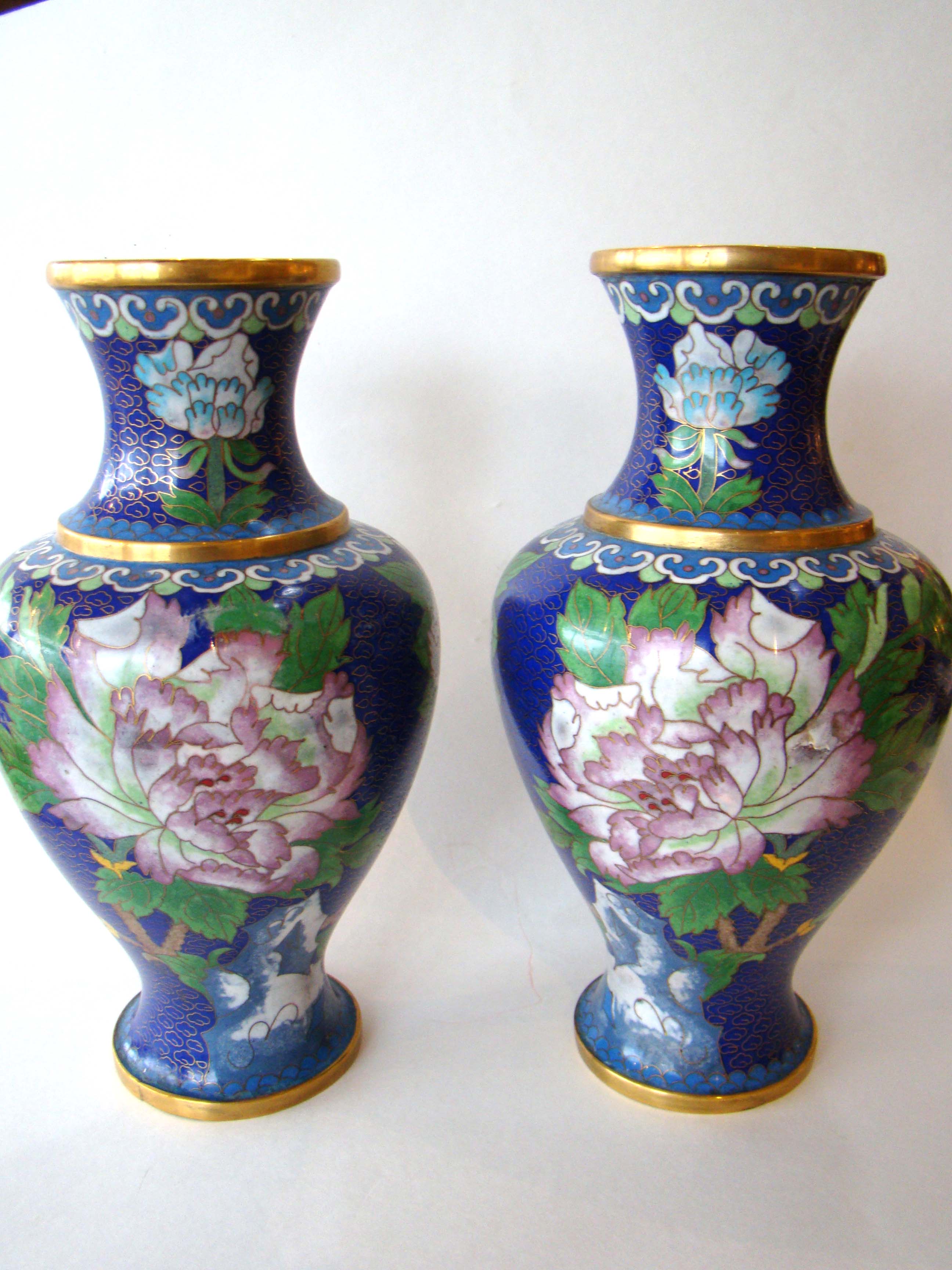 A fabulous pair of Cloisonné vases circa 1900