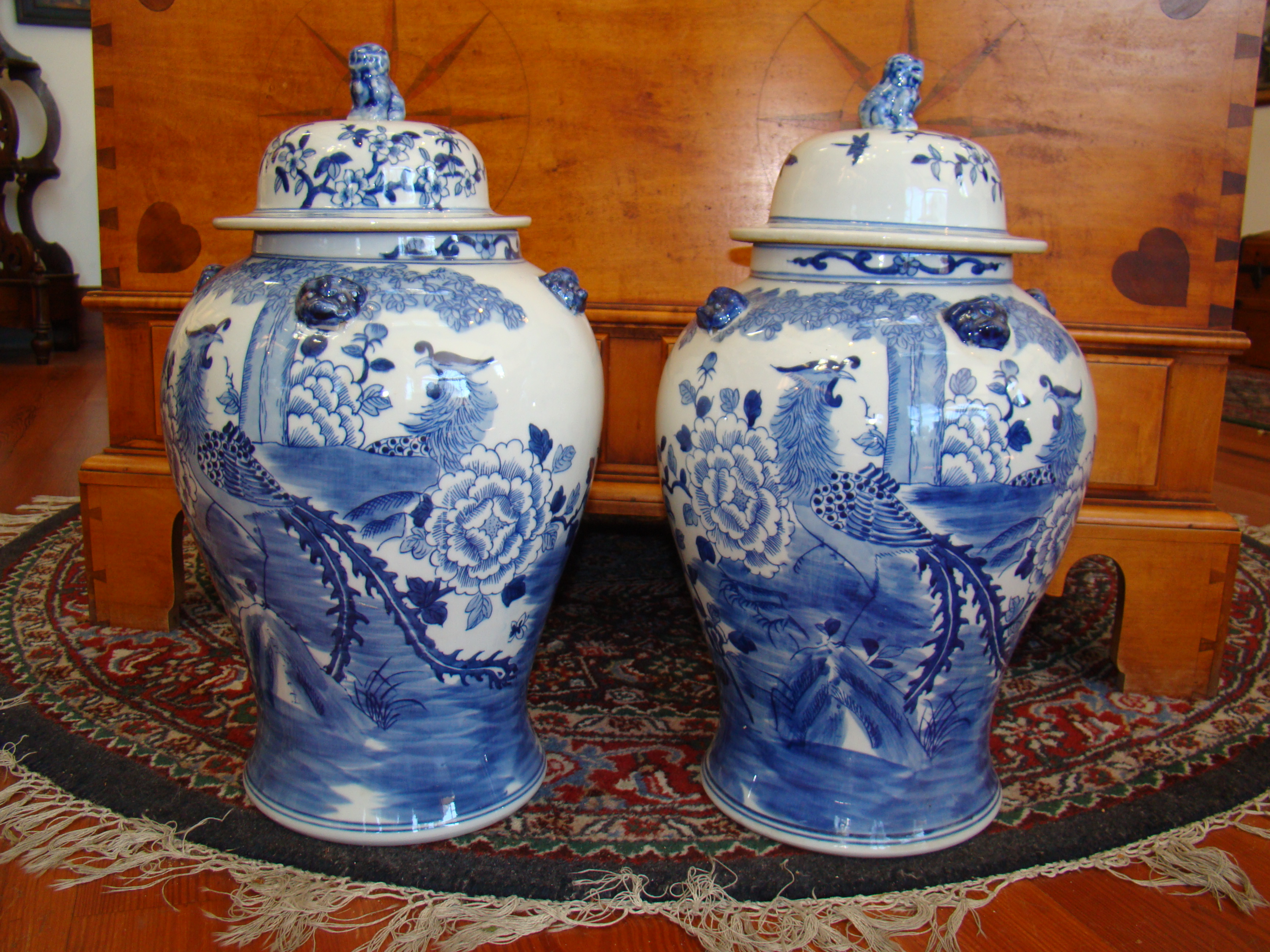 An impressive pair of 18" high Chinese Temple jars — image 2