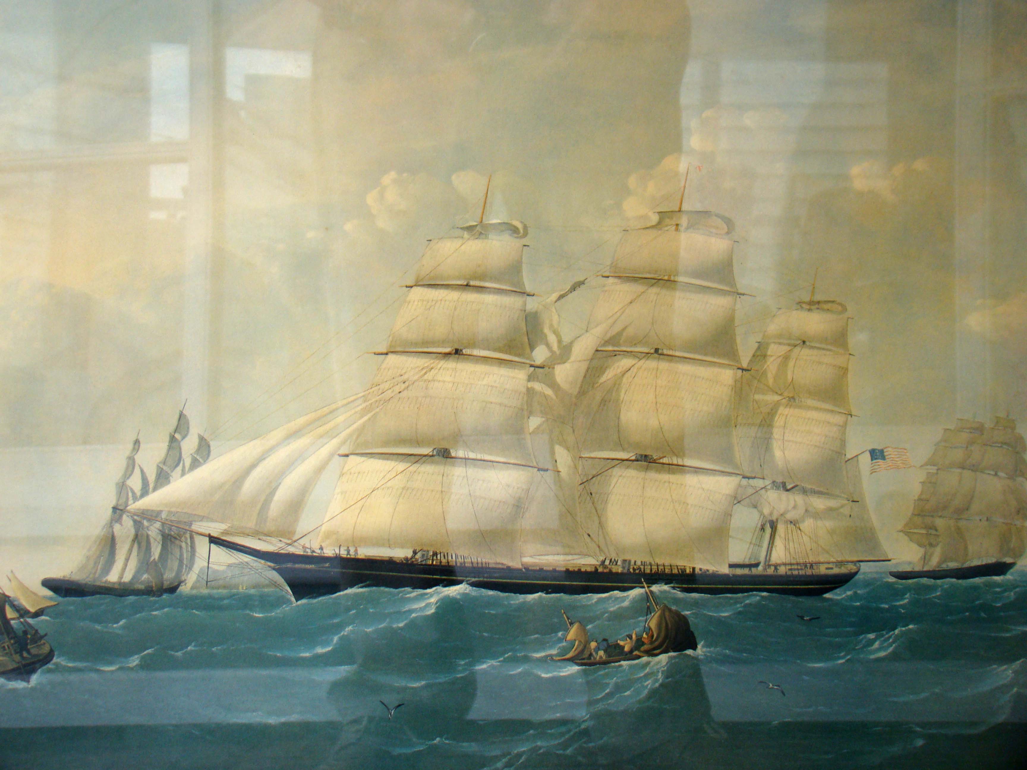A fine print of the clipper ship "HURRICANE" built in 1851