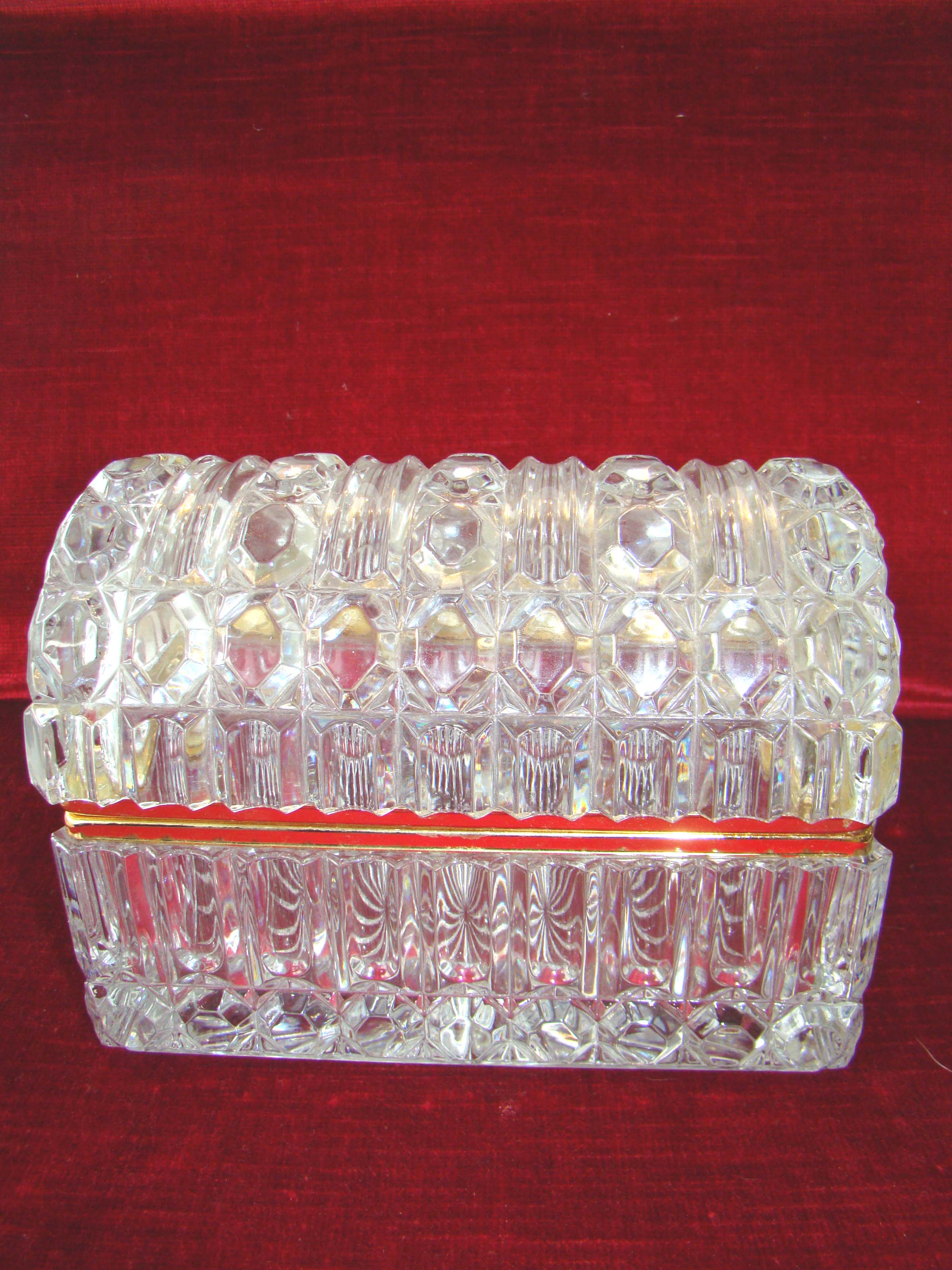 A fine vintage French crystal dome top jewelry or memento box