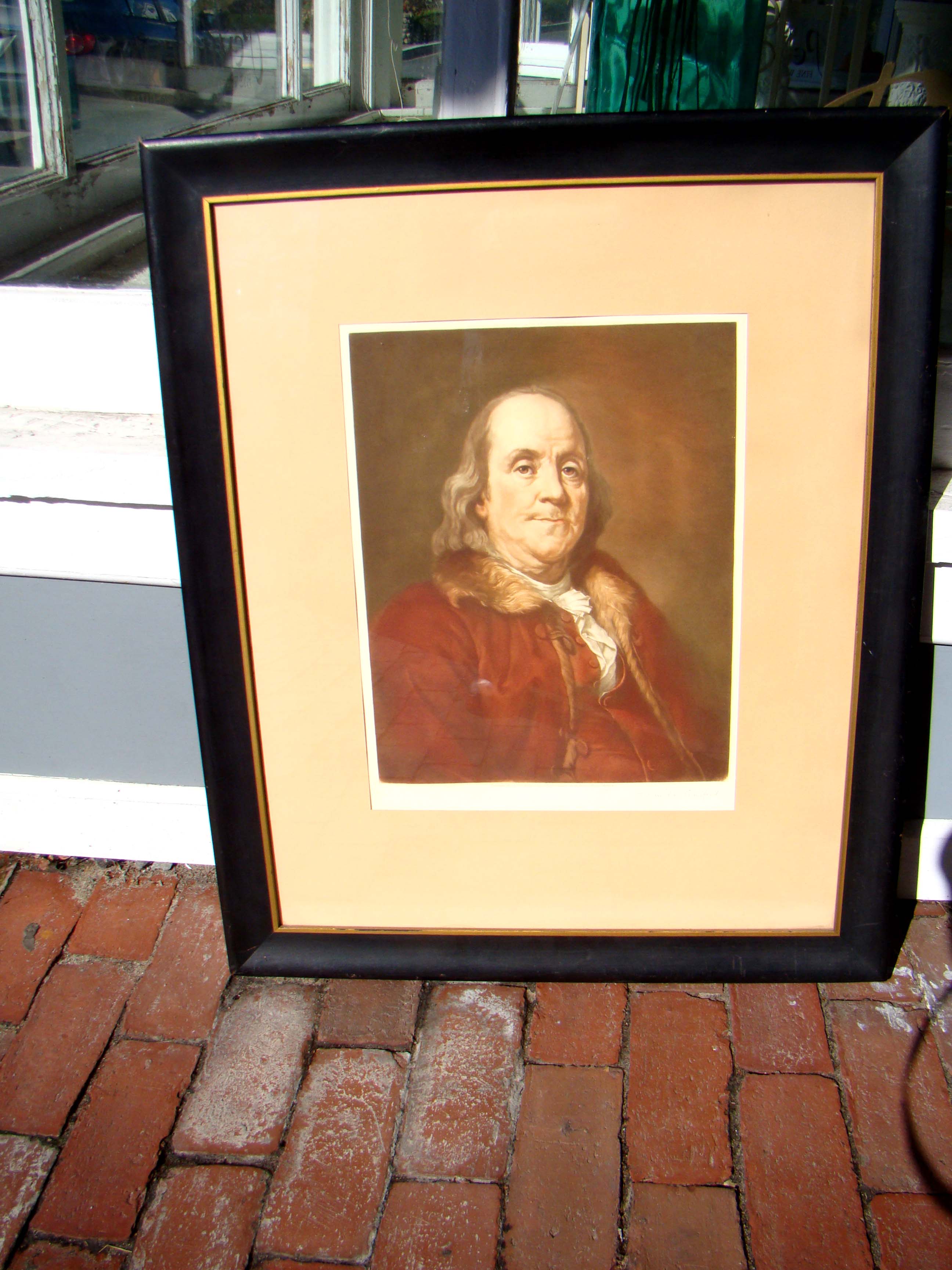 A fine mezzotint of Benjamin Franklin circa 1929