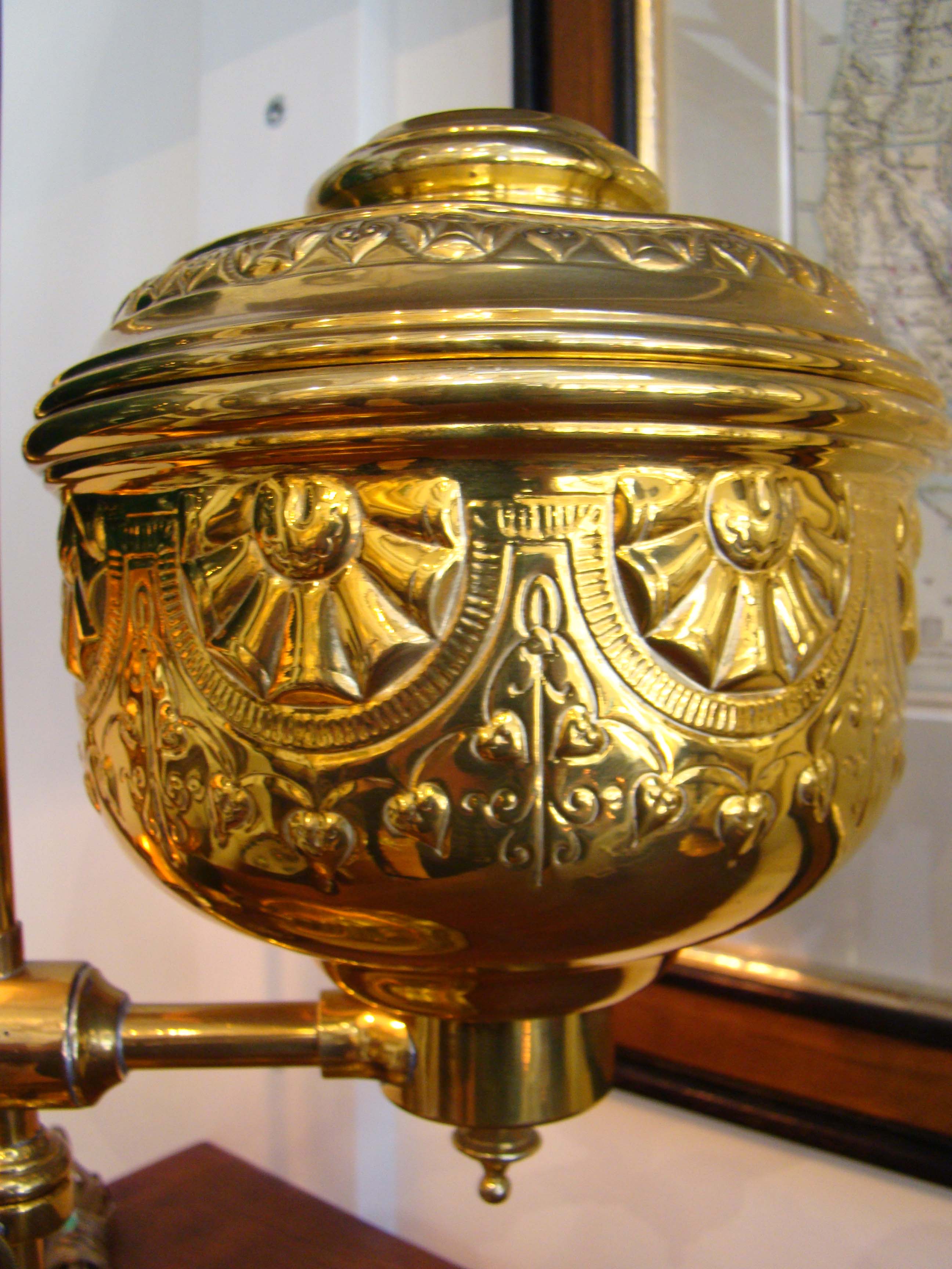 A FABULOUS MUSEUM QUALITY ebossed and cast brass Student Lamp made by the Rochester Lamp Company of New York circa 1884 — image 2