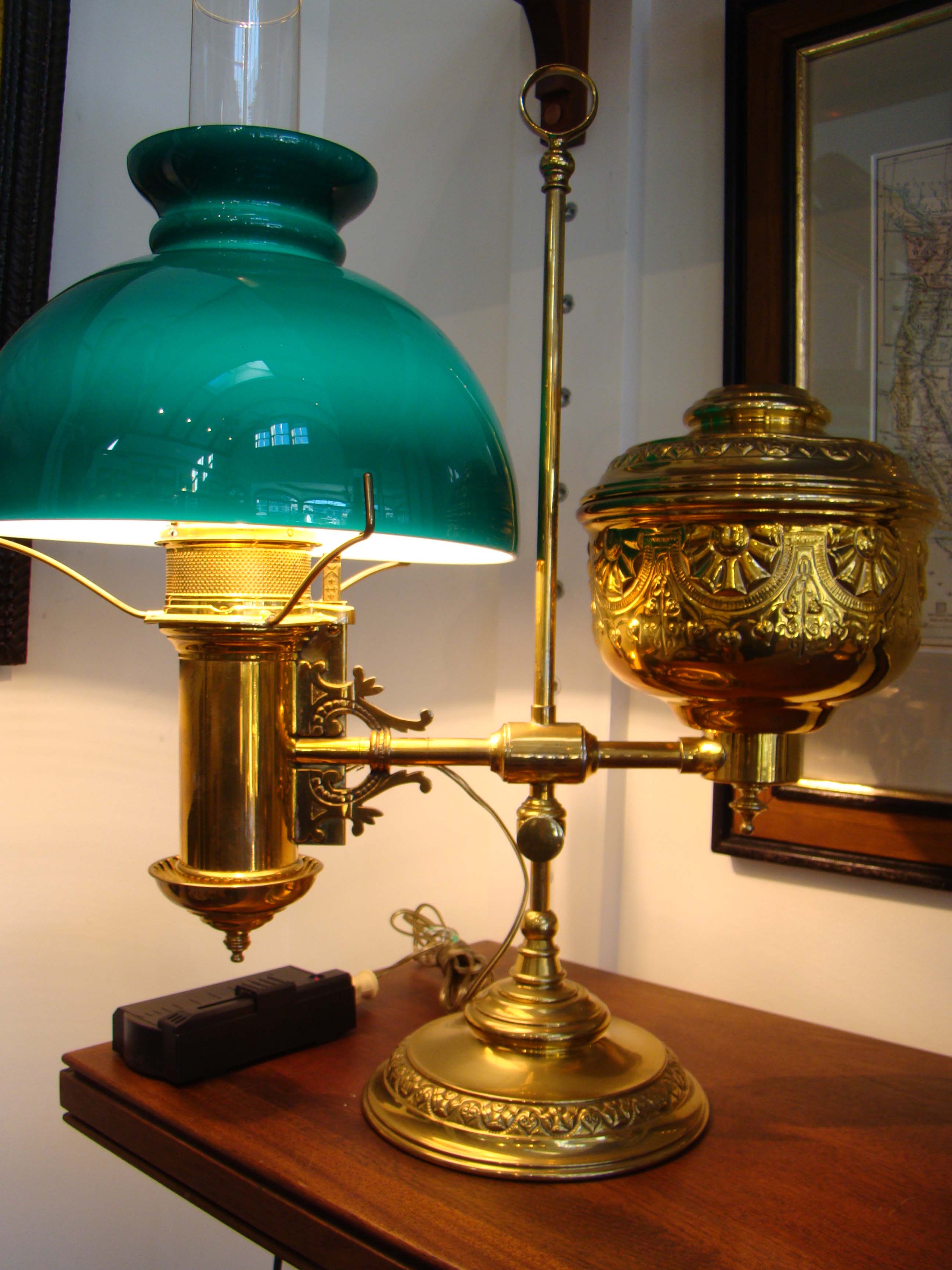 A FABULOUS MUSEUM QUALITY ebossed and cast brass Student Lamp made by the Rochester Lamp Company of New York circa 1884 — image 5