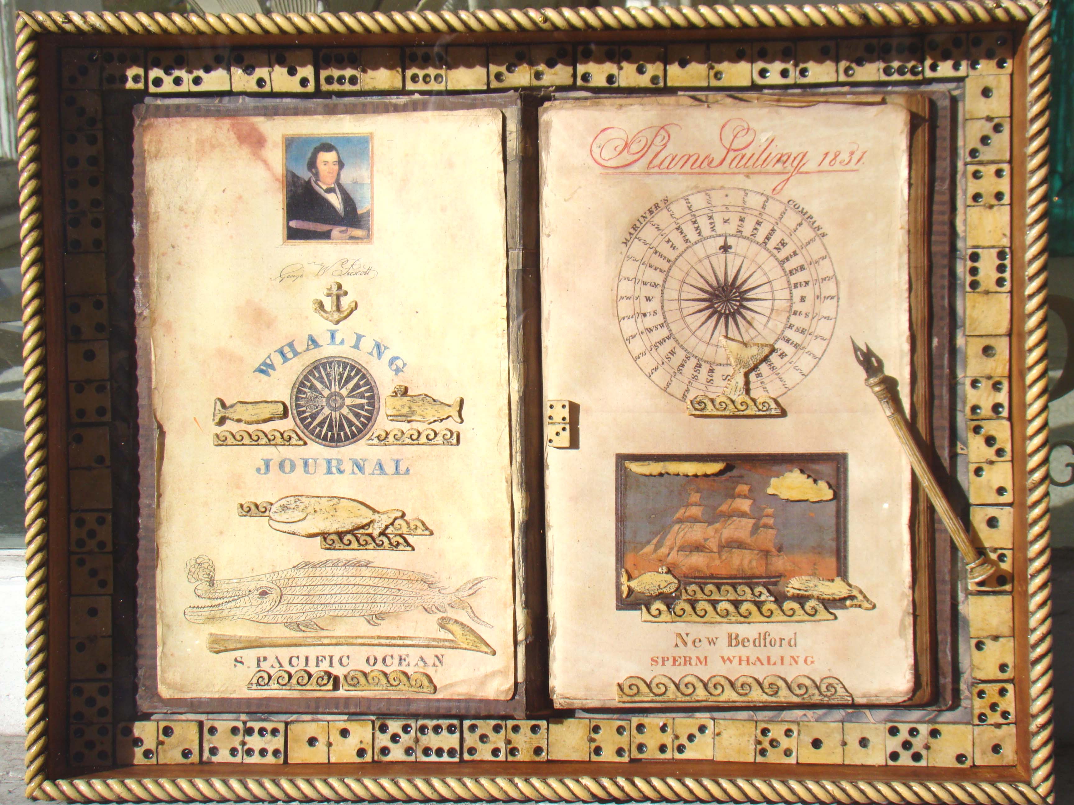A FABULOUS CONTEMPORARY NEW BEDFORD WHALING JOURNAL SHADOW BOX created by Erik Erikson.