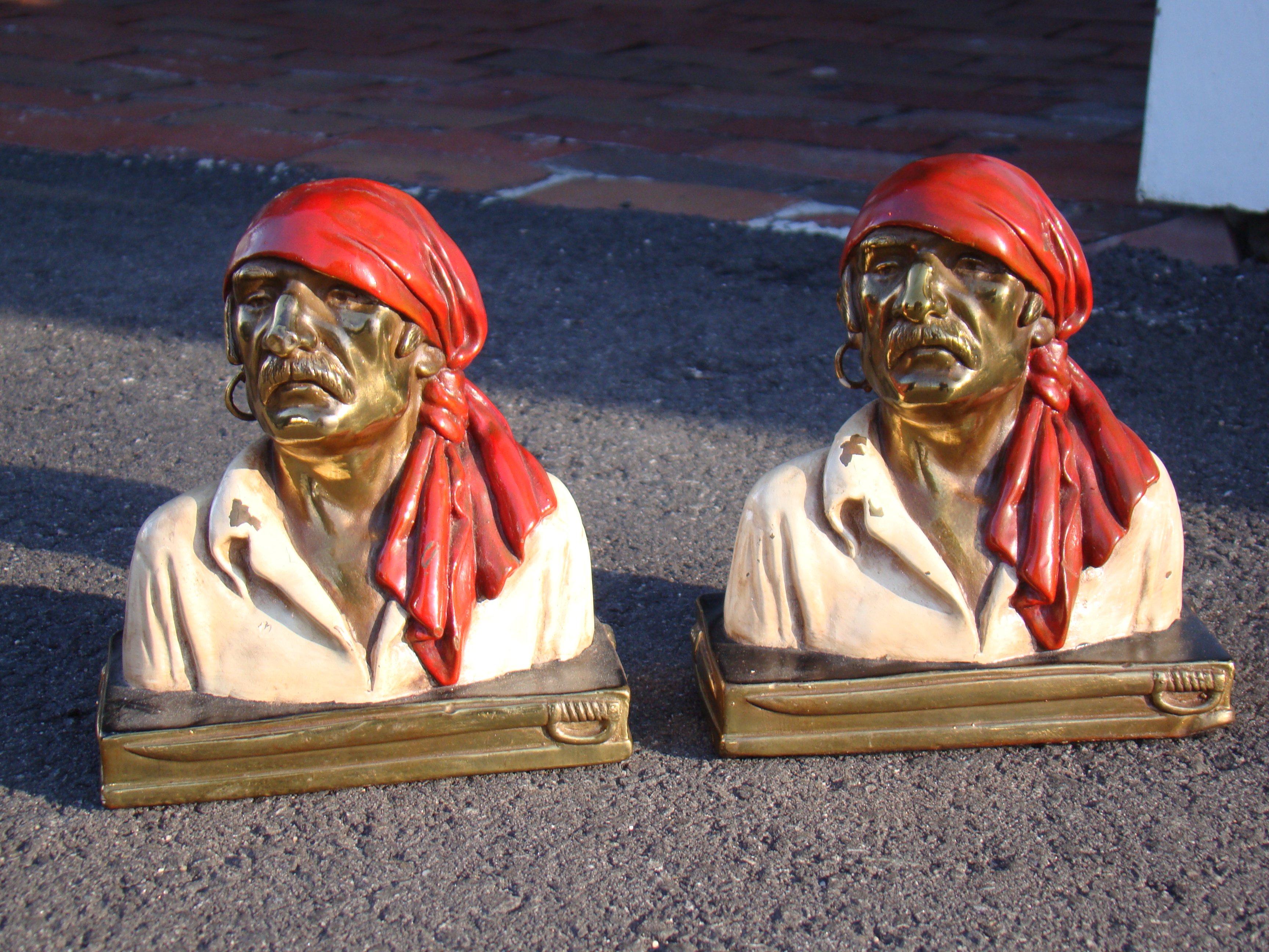 An exceptionally fine pair of Pirate bookends designed by Paul Herzel and made by the Marion Bronze Company in 1928