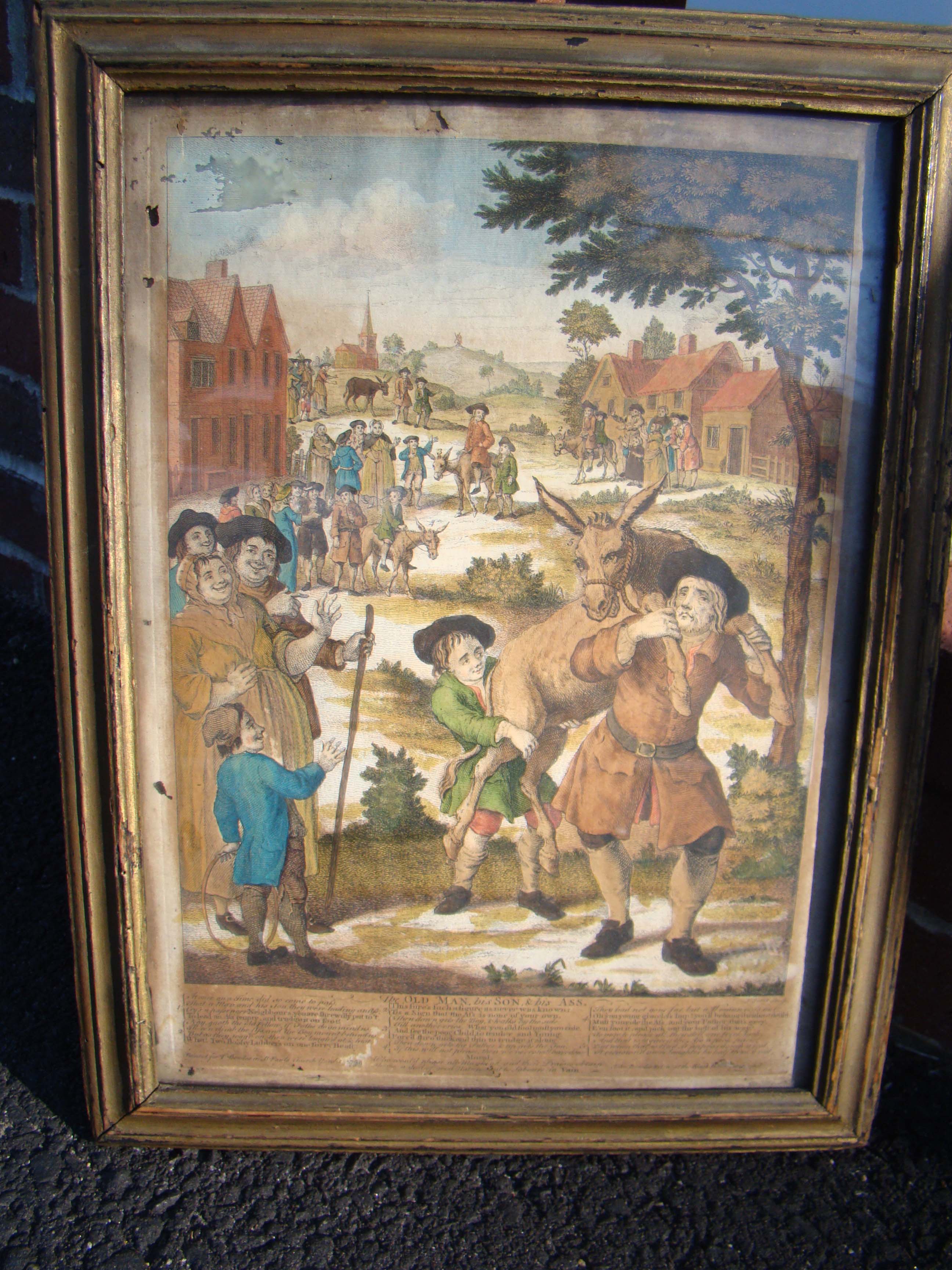 An original hand colored engraving entitled "The Old Man, His Son and His Ass" printed in 1764 — image 2