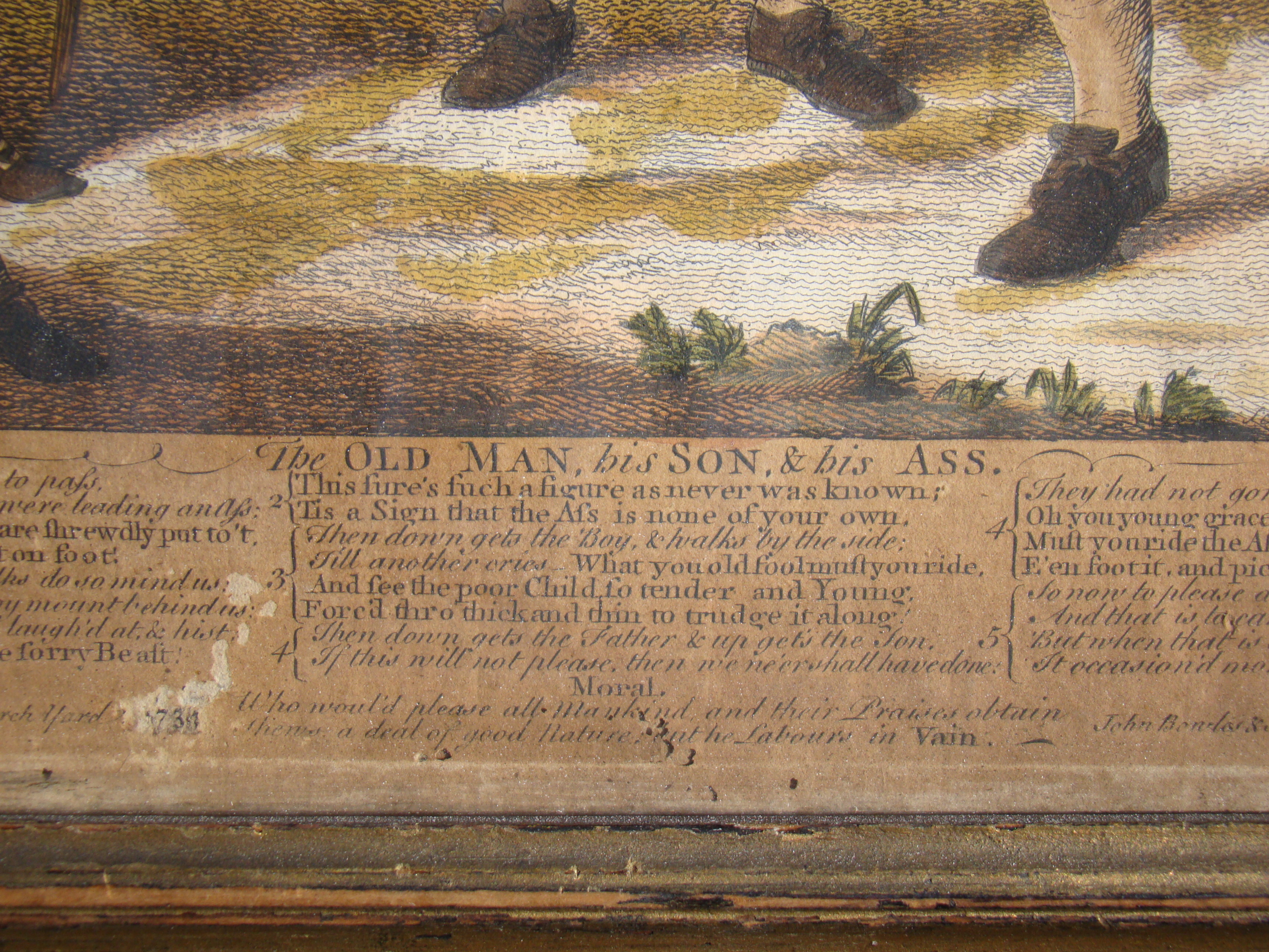 An original hand colored engraving entitled "The Old Man, His Son and His Ass" printed in 1764 — image 3