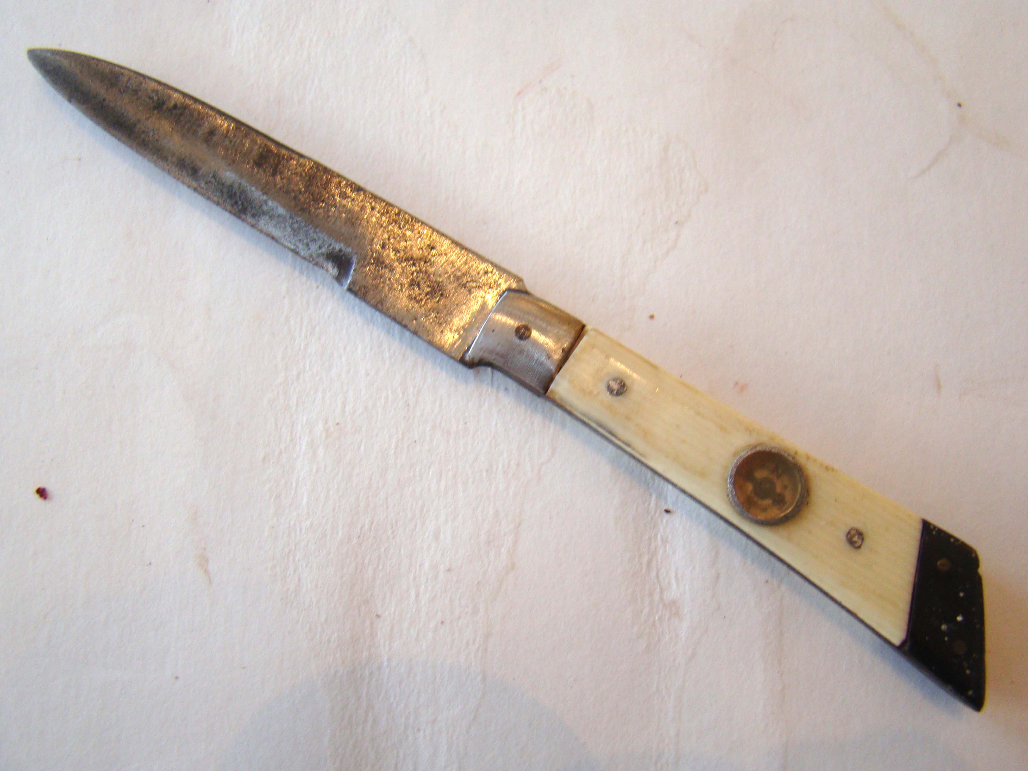 A very rare sailor-made whalebone knife with inset compass in the handle