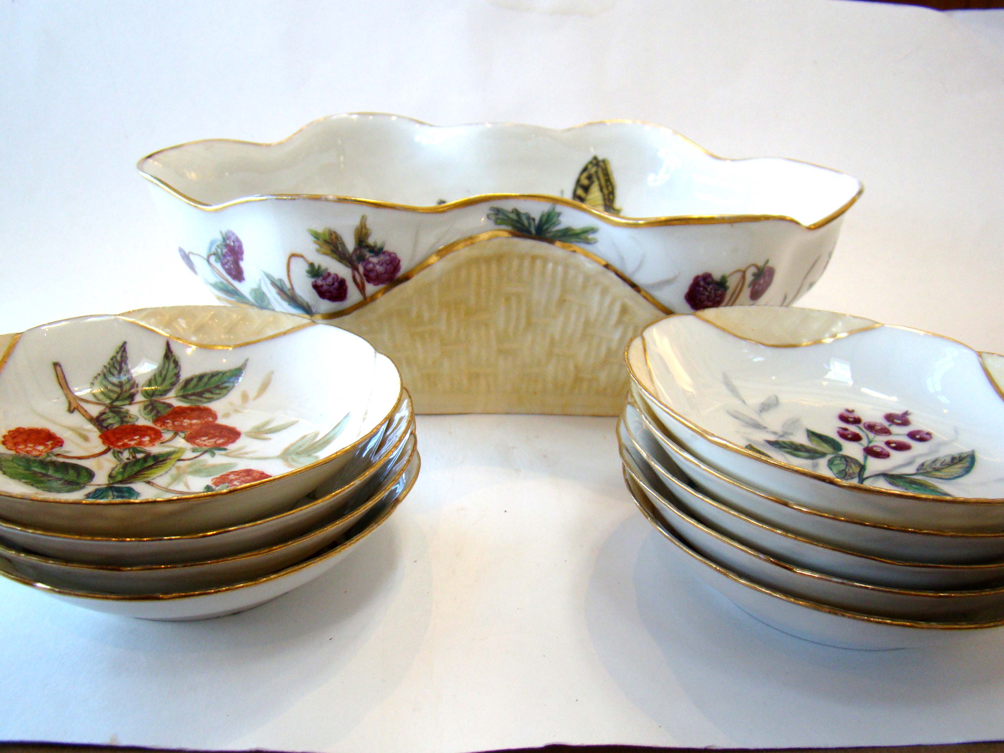 A gorgeous Limoges fruit basket with nine different hand painted fruit bowls circa 1880 — image 3