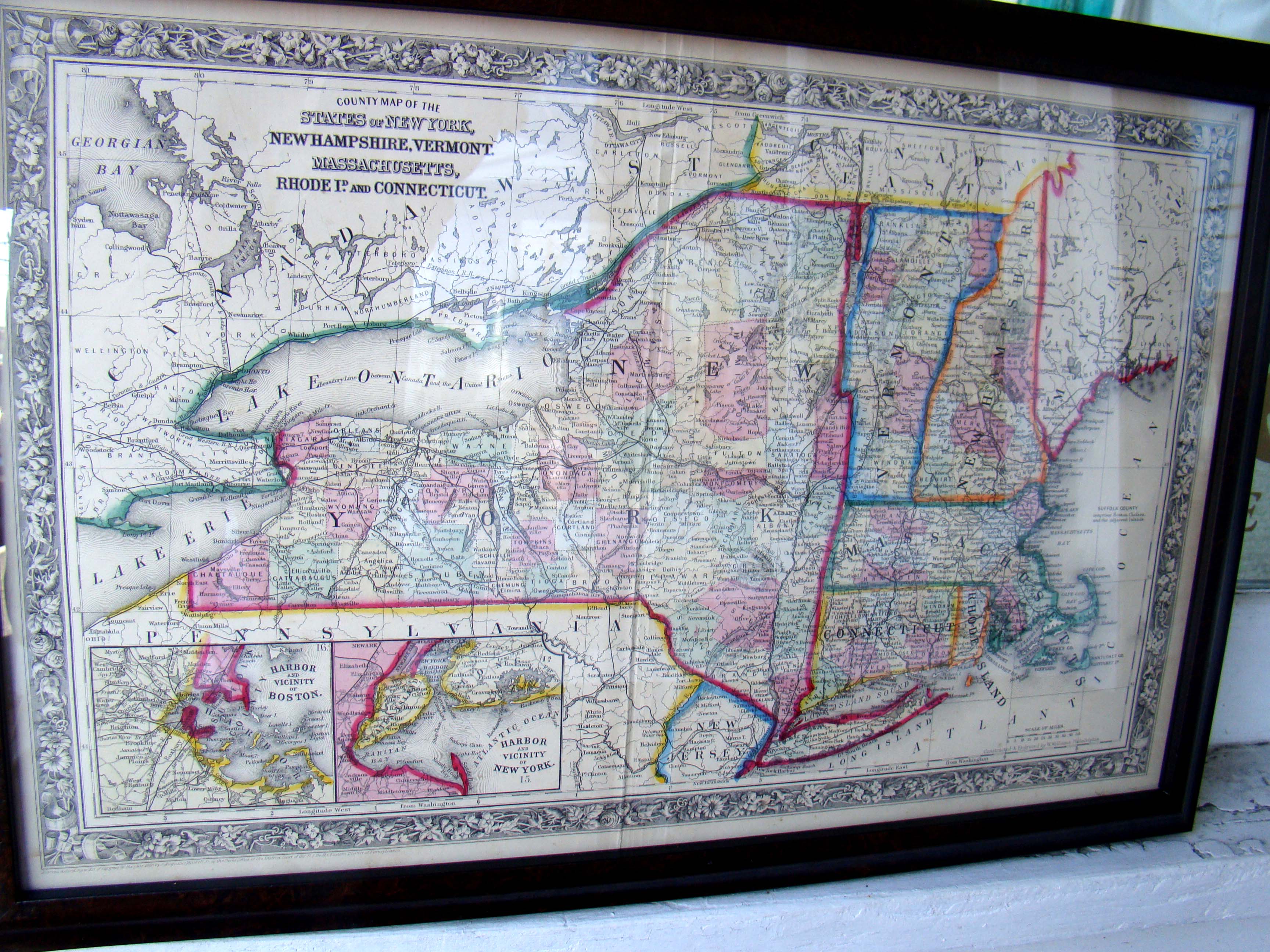 Map of NY, NH, VT, MA, RI and CT by Augustus Mitchell in 1860 — image 2