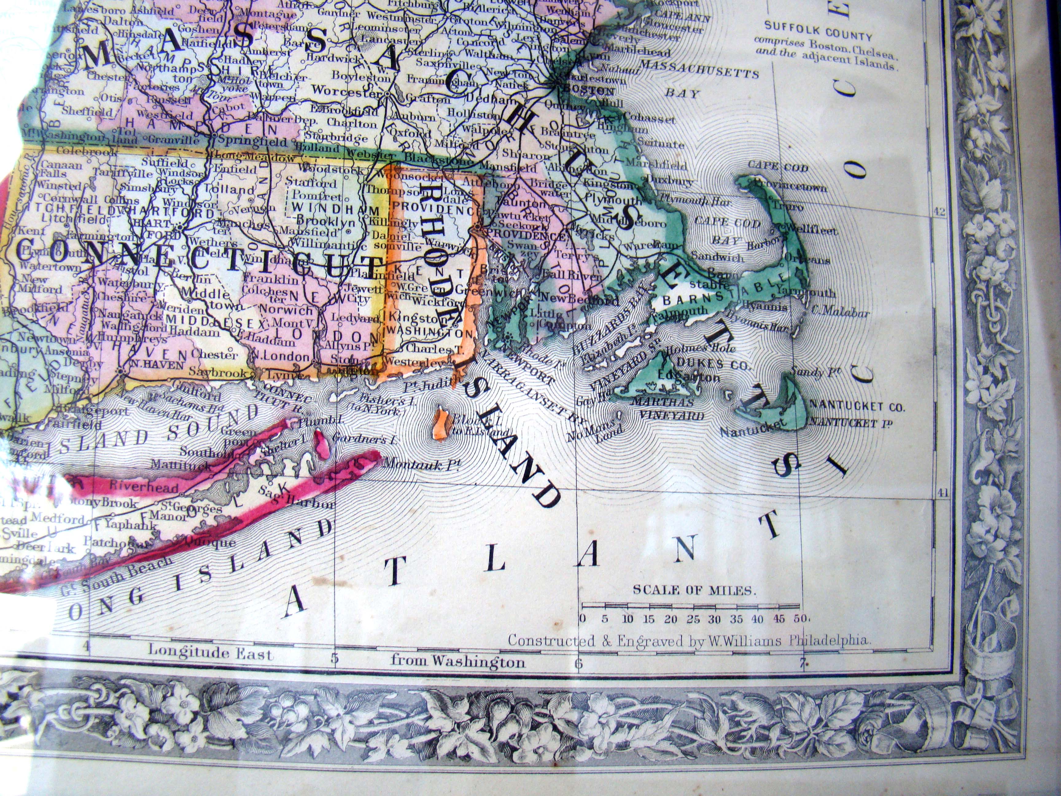 Map of NY, NH, VT, MA, RI and CT by Augustus Mitchell in 1860