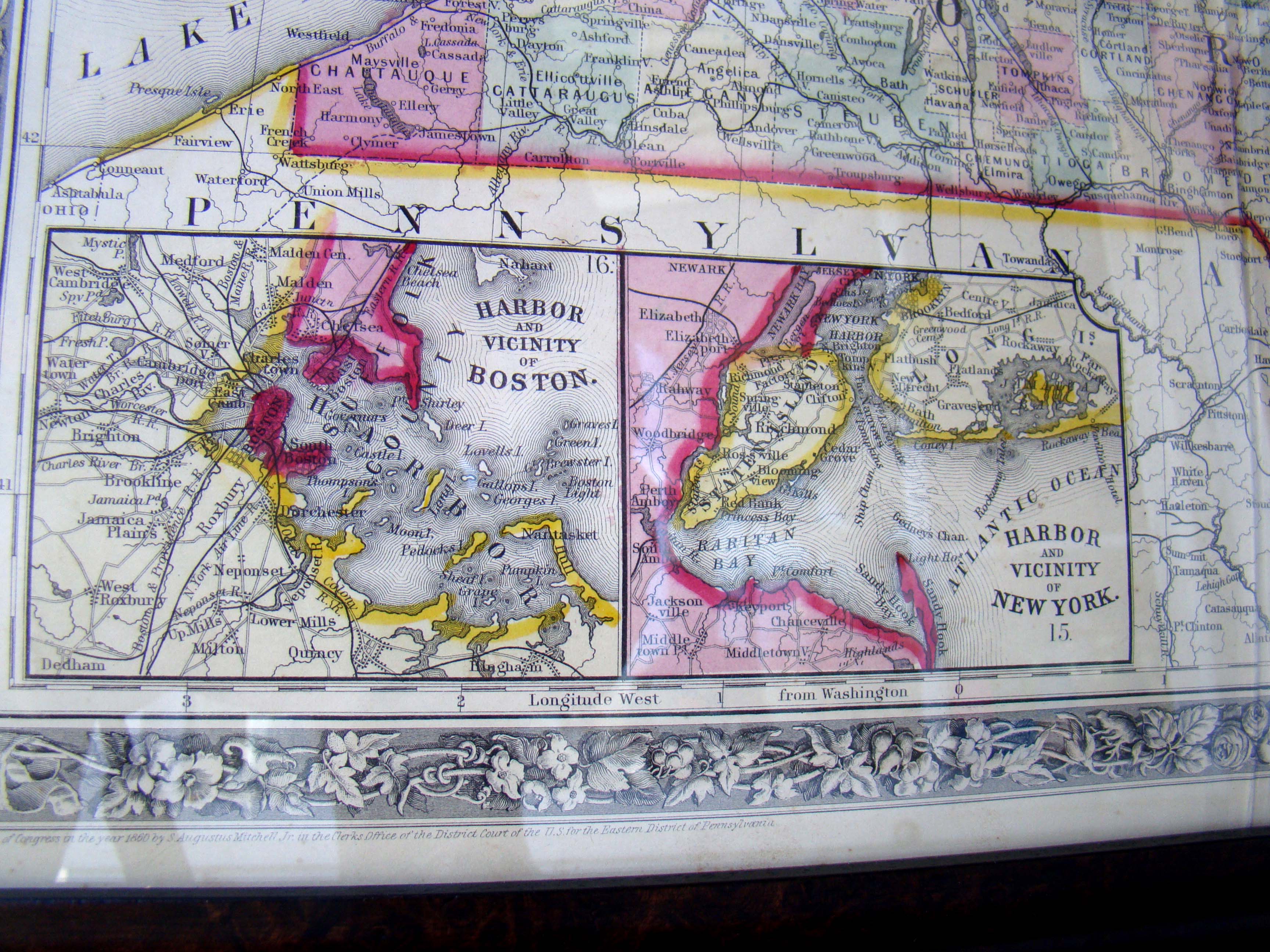 Map of NY, NH, VT, MA, RI and CT by Augustus Mitchell in 1860 — image 3