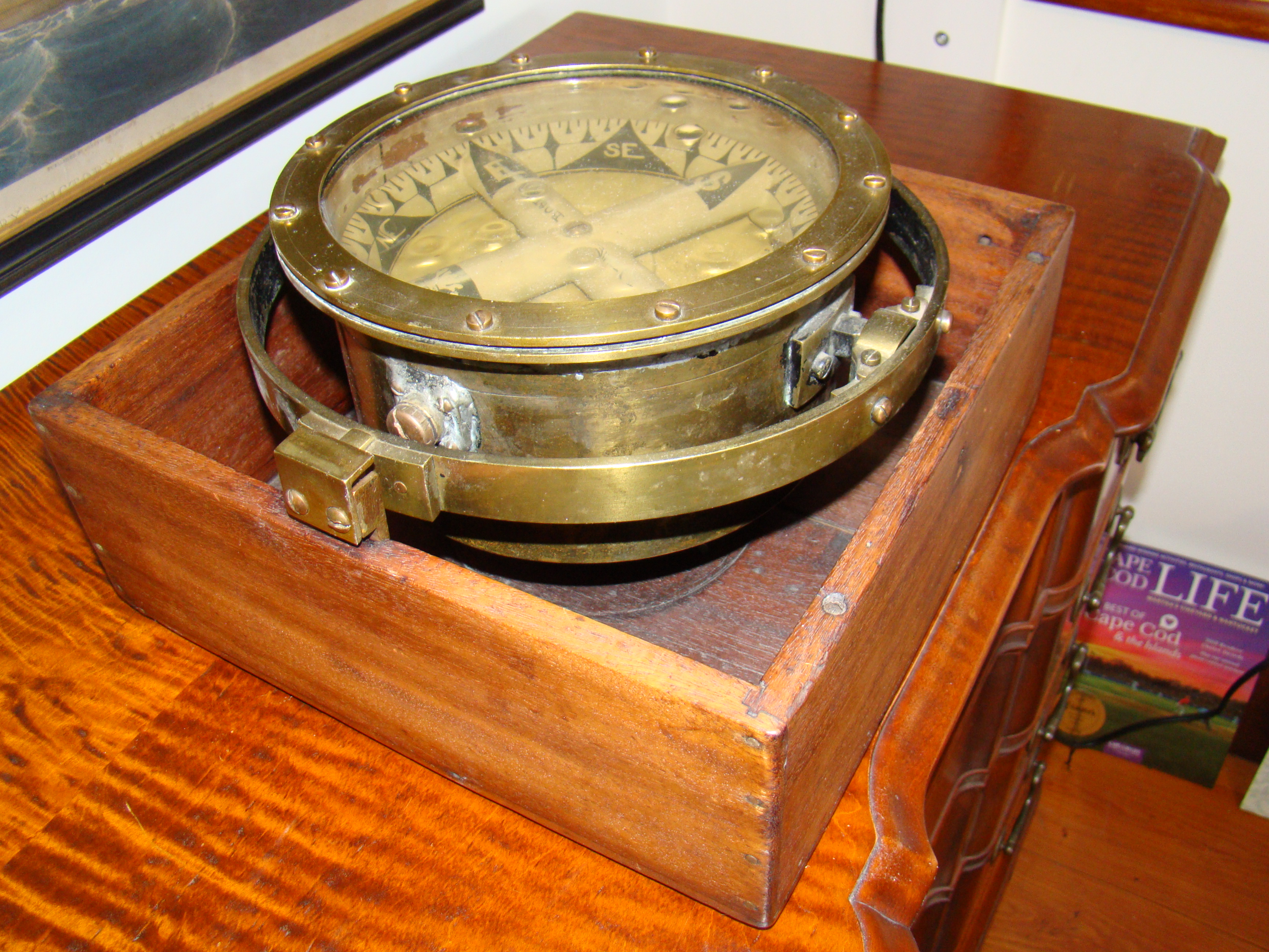 A RARE and IMPORTANT American boxed compass made by the inventor Edward Richie circa 1862