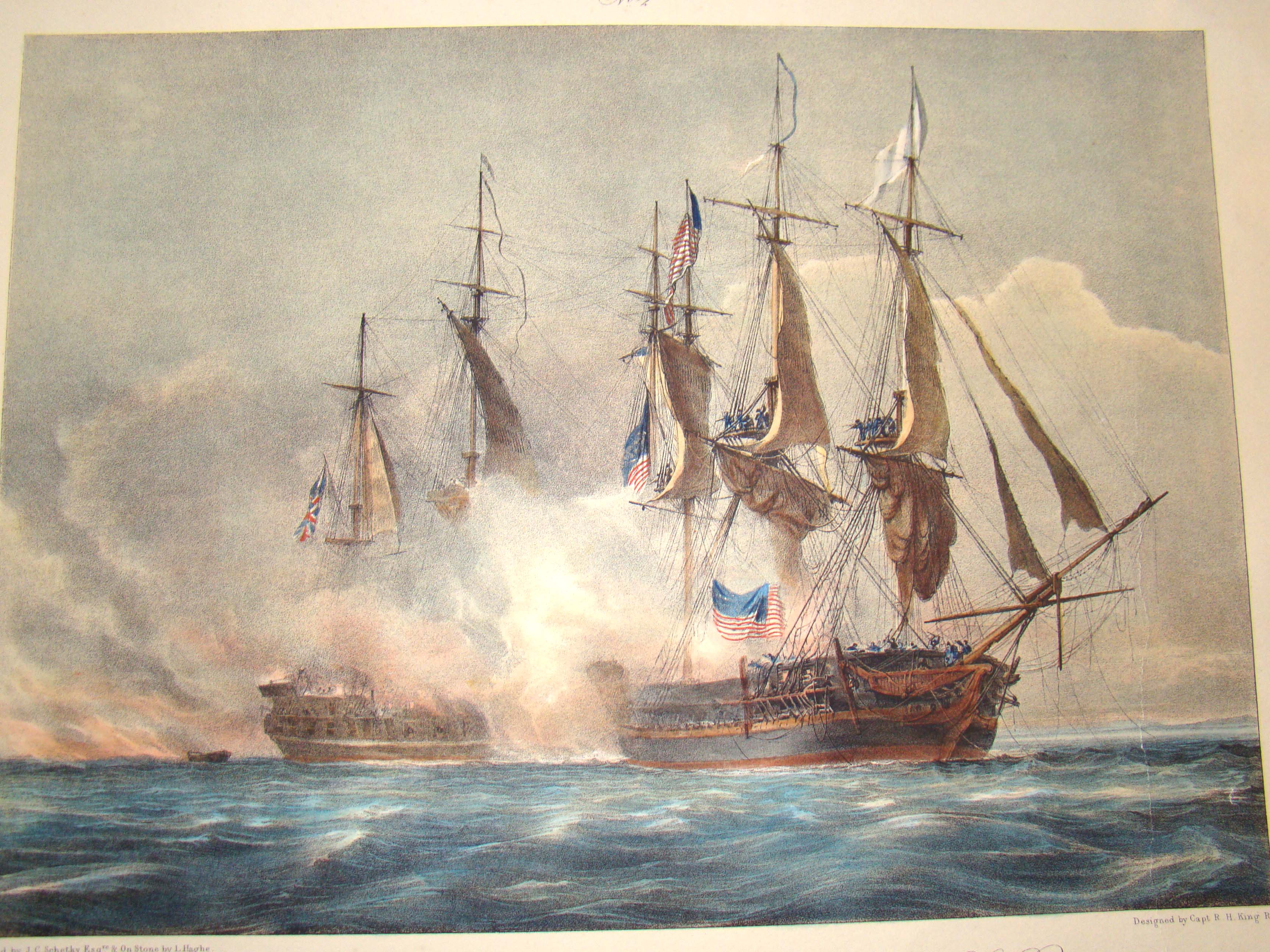 A pair of engravings depicting the famous War of 1812 naval battle between the USS Chesapeake and the HMS Shannon — image 2