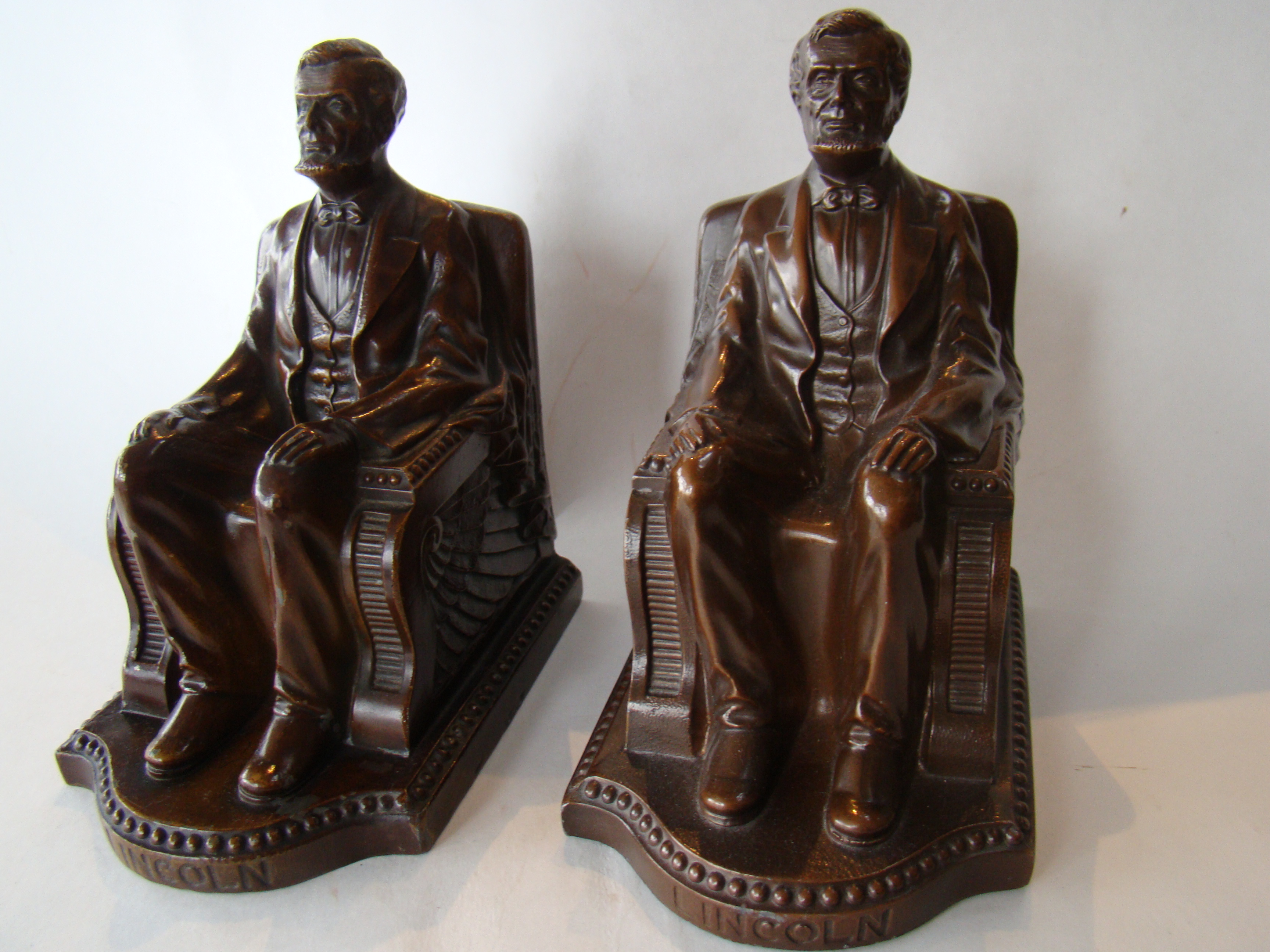 A good pair of "Lincoln in the chair" bookends made by Nuart in 1924