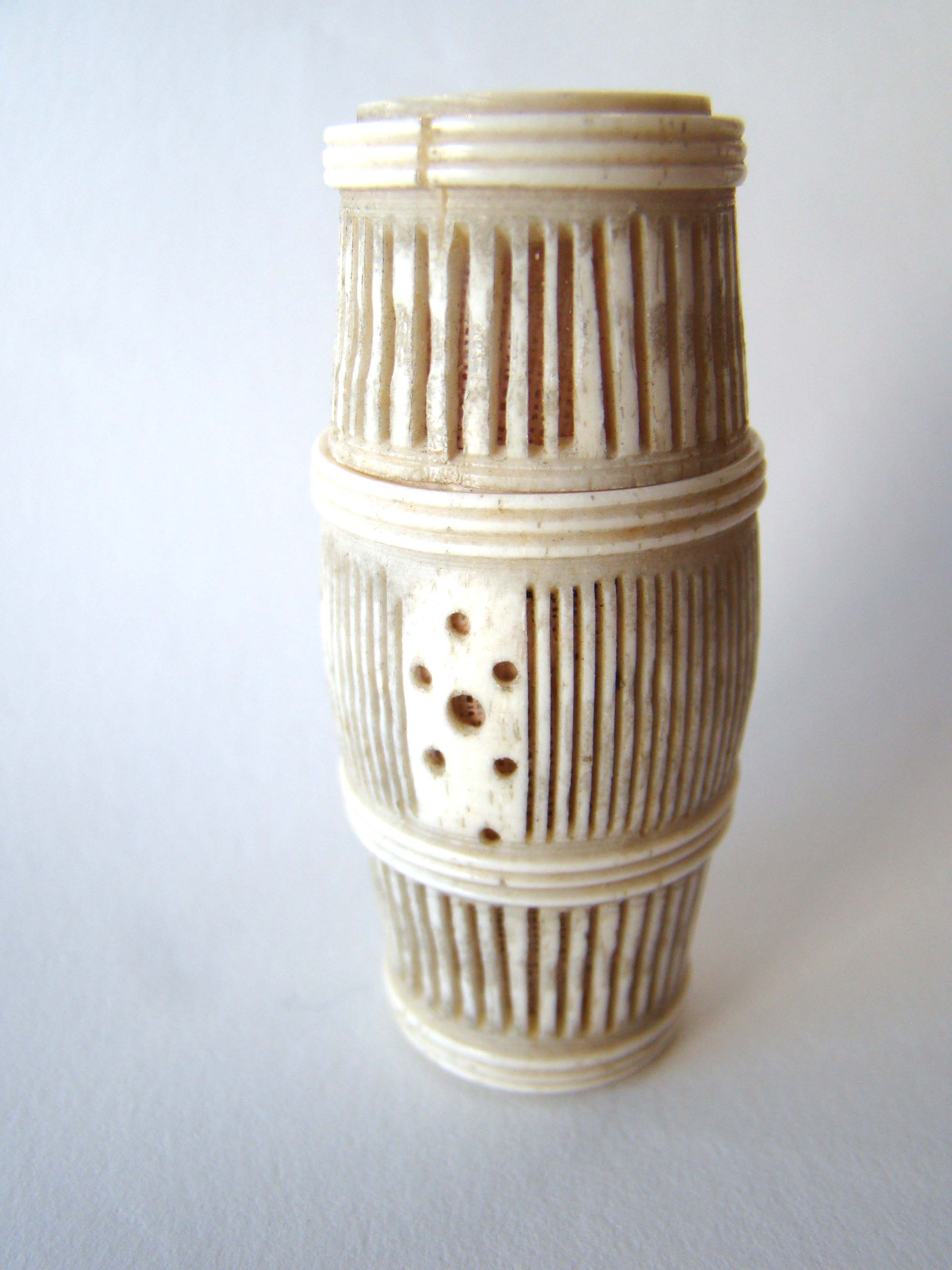 A charming French Napoleonic period prisoner-of-war bone pin barrel circa 1810