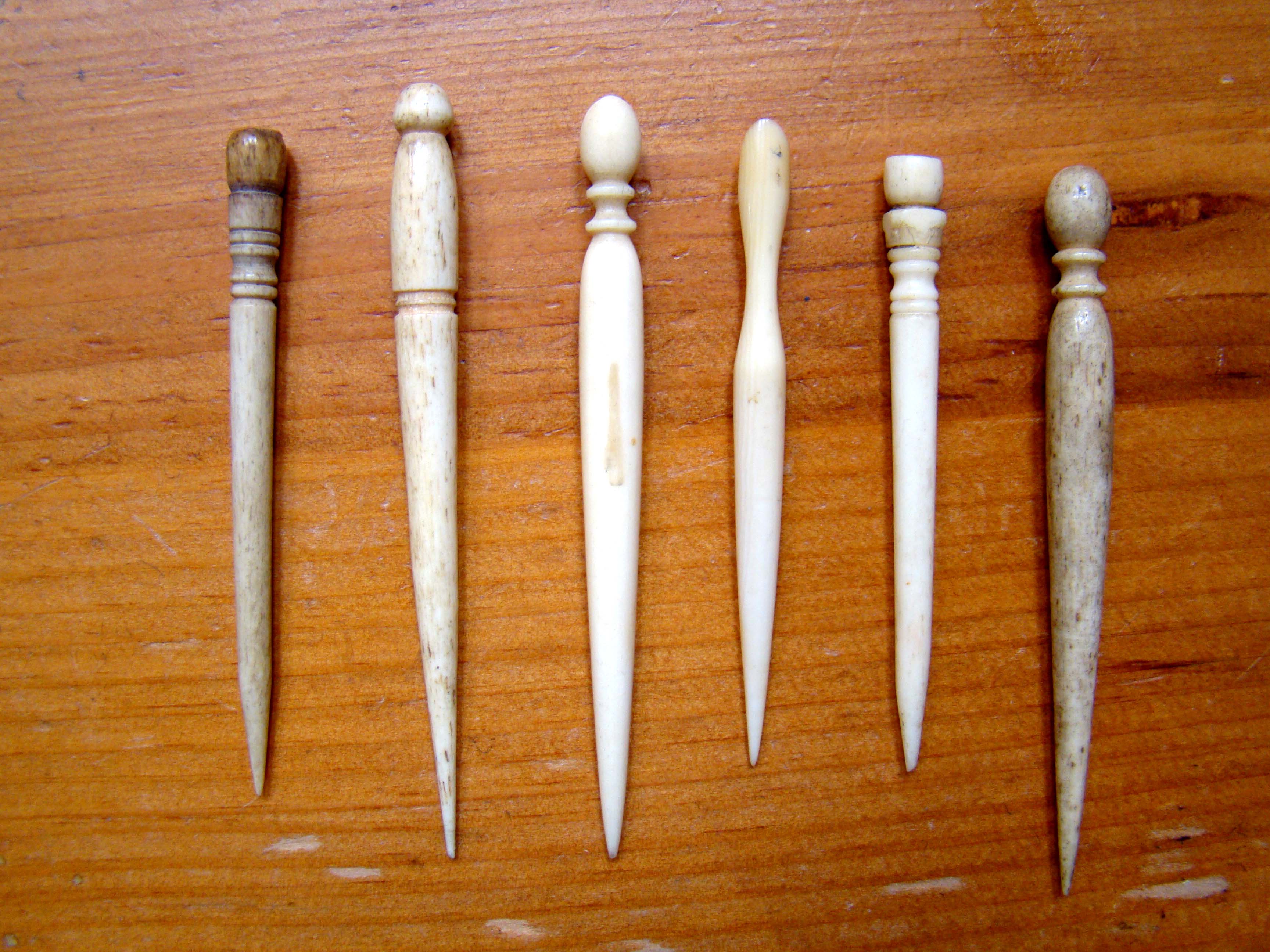A group of six 19th century whalebone bodkins