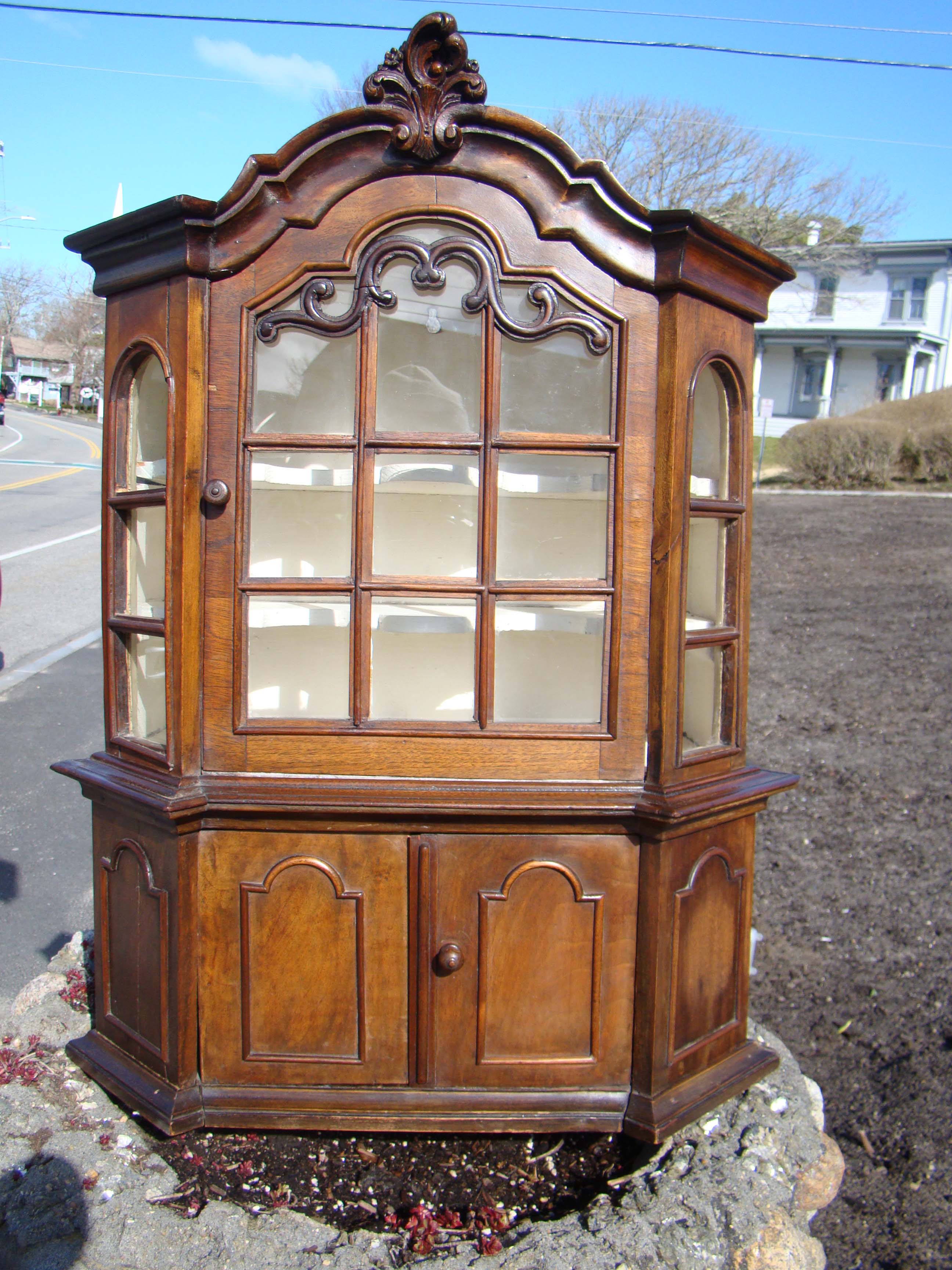 A charming miniature 18th century Dutch walnut display cabinet circa 1750