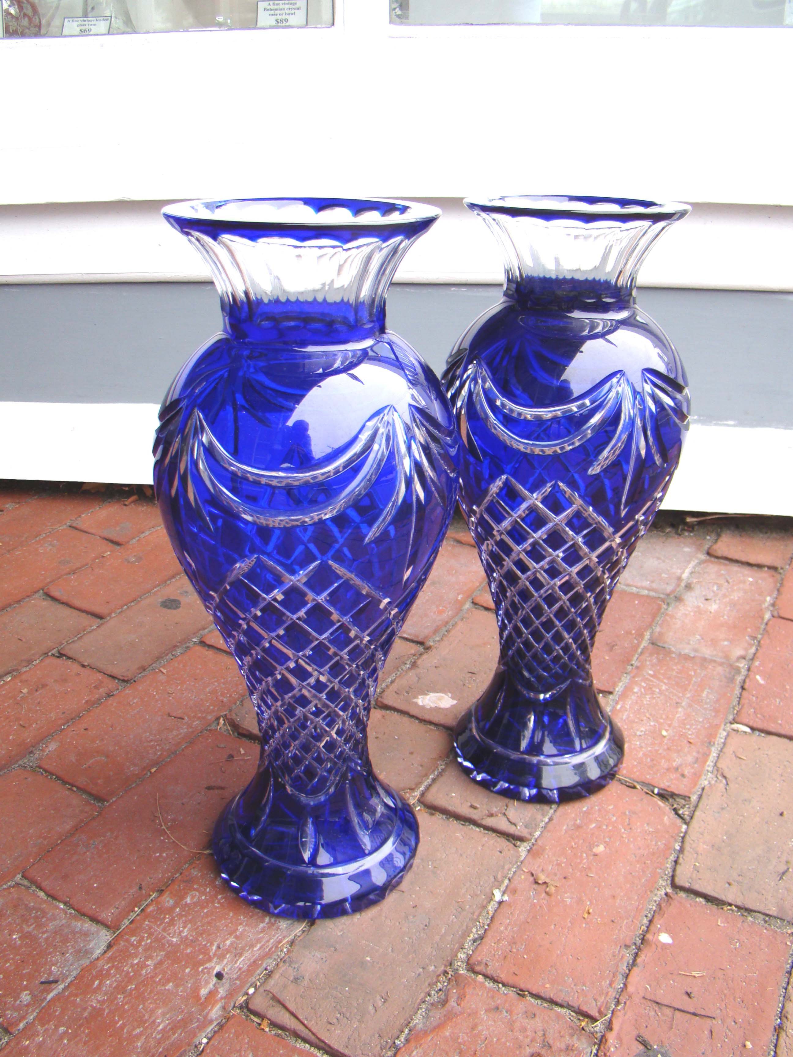 A gorgeous pair of vintage cobalt blue cut-crystal 16" vases — image 2