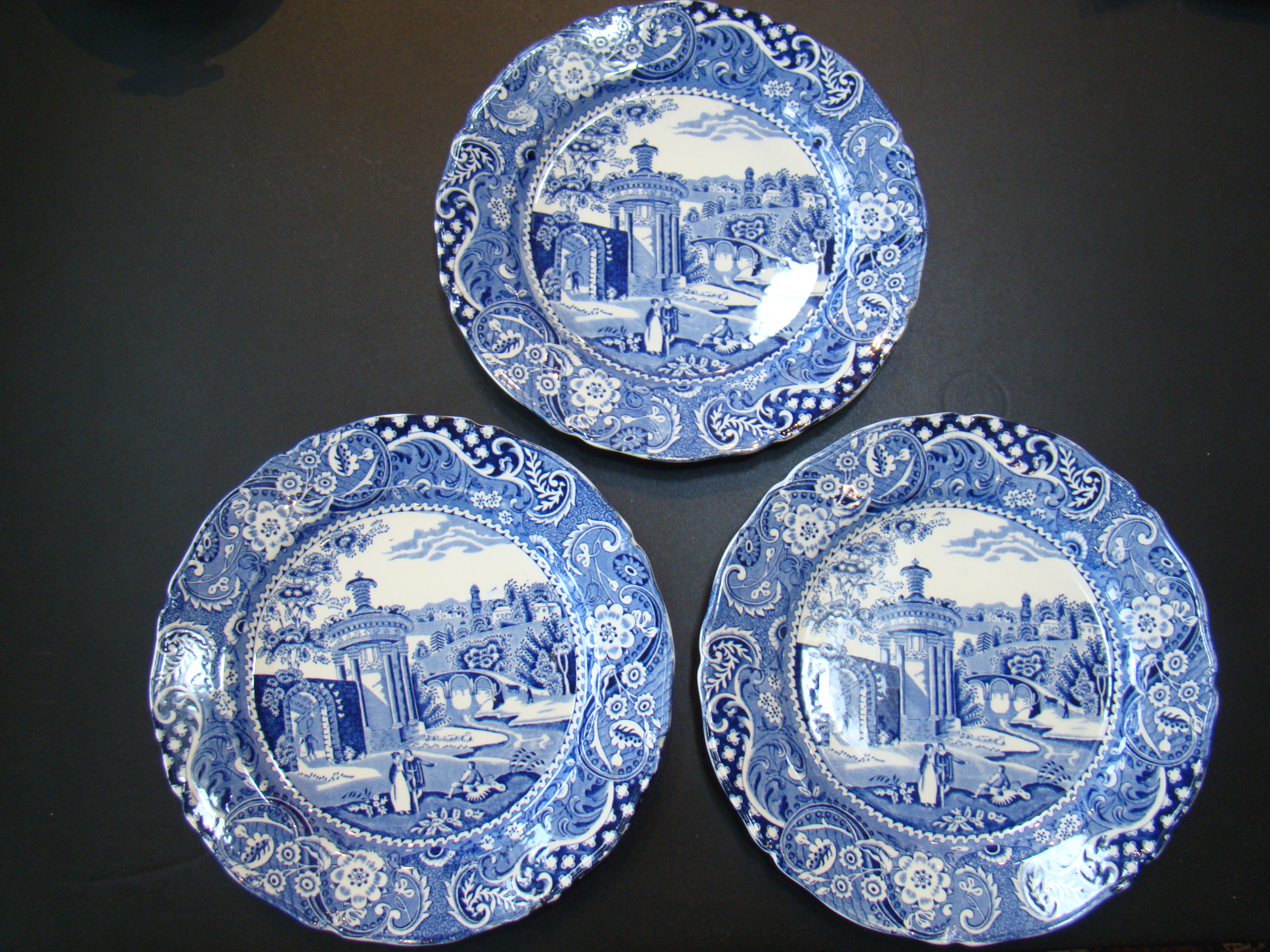 A group of three vintage "Landscape" pattern 10" dinner plates by William Midwinter circa 1900