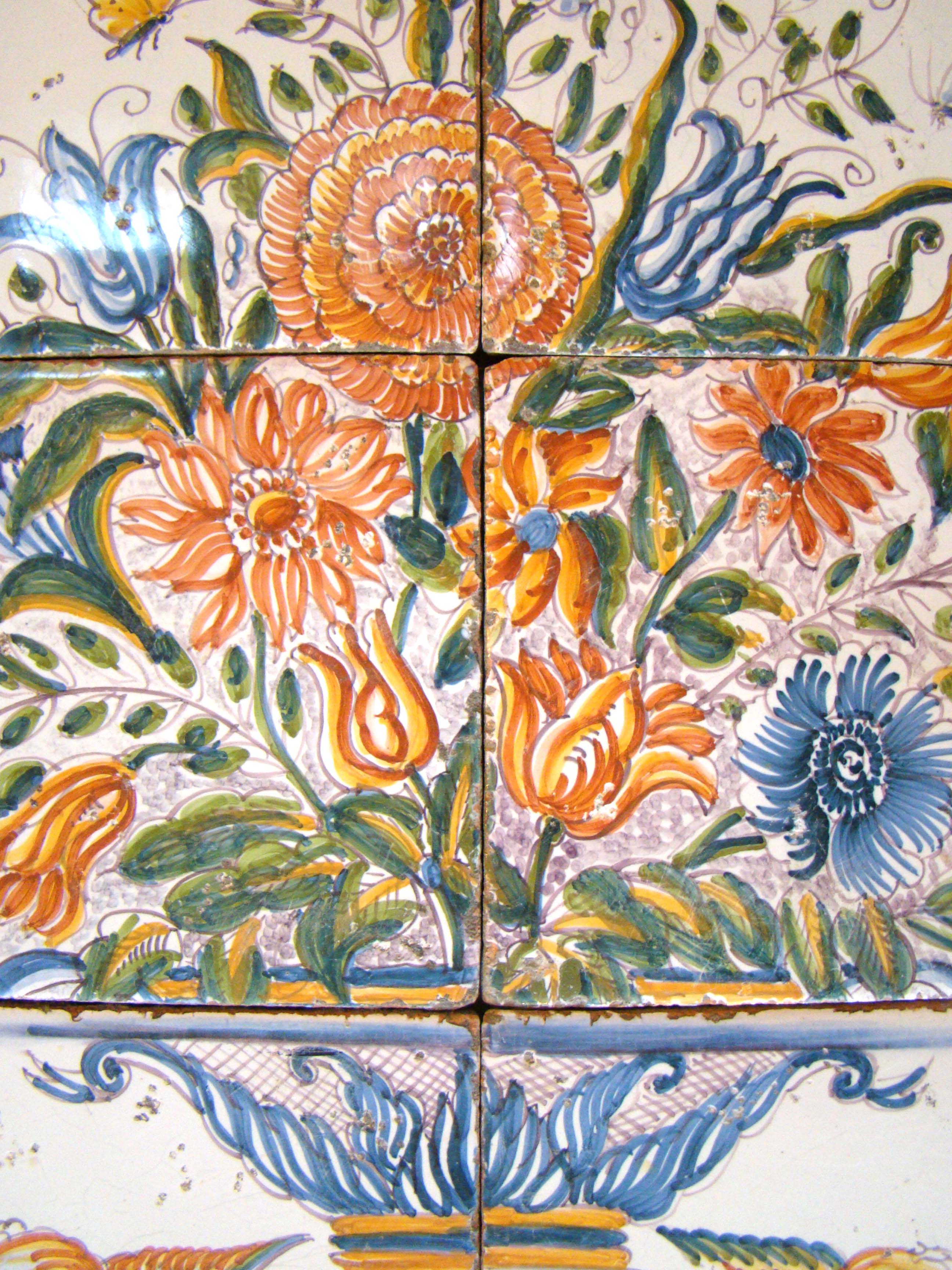 A RARE 18th century Dutch Delft polycrome tile flower arrangement in a urn with birds circa 1720-1760 — image 2
