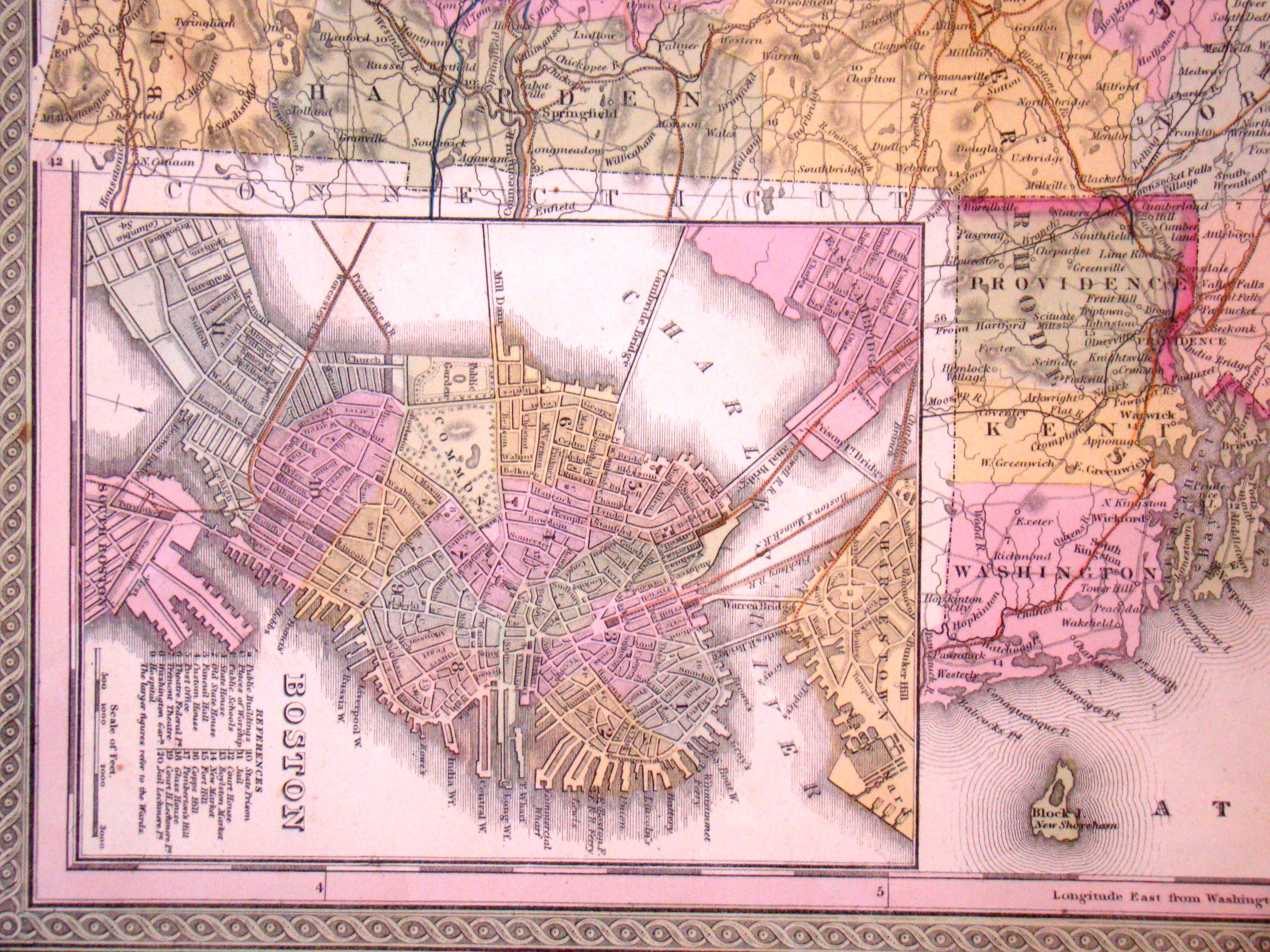 A Map of Massachusetts and Rhode Island by Thomas Cowperthwait of Philadelphia in 1850 — image 4