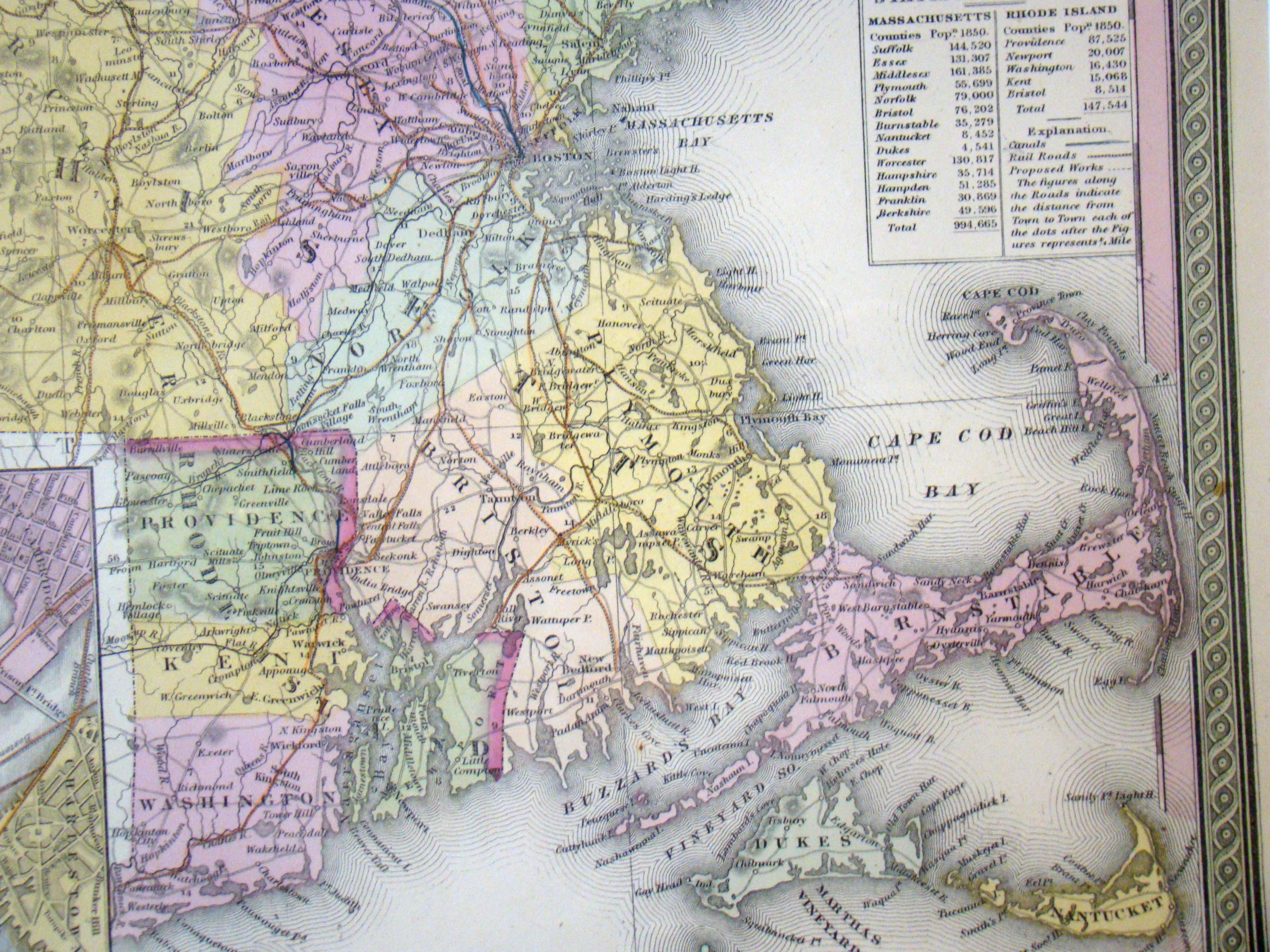 A Map of Massachusetts and Rhode Island by Thomas Cowperthwait of Philadelphia in 1850 — image 3
