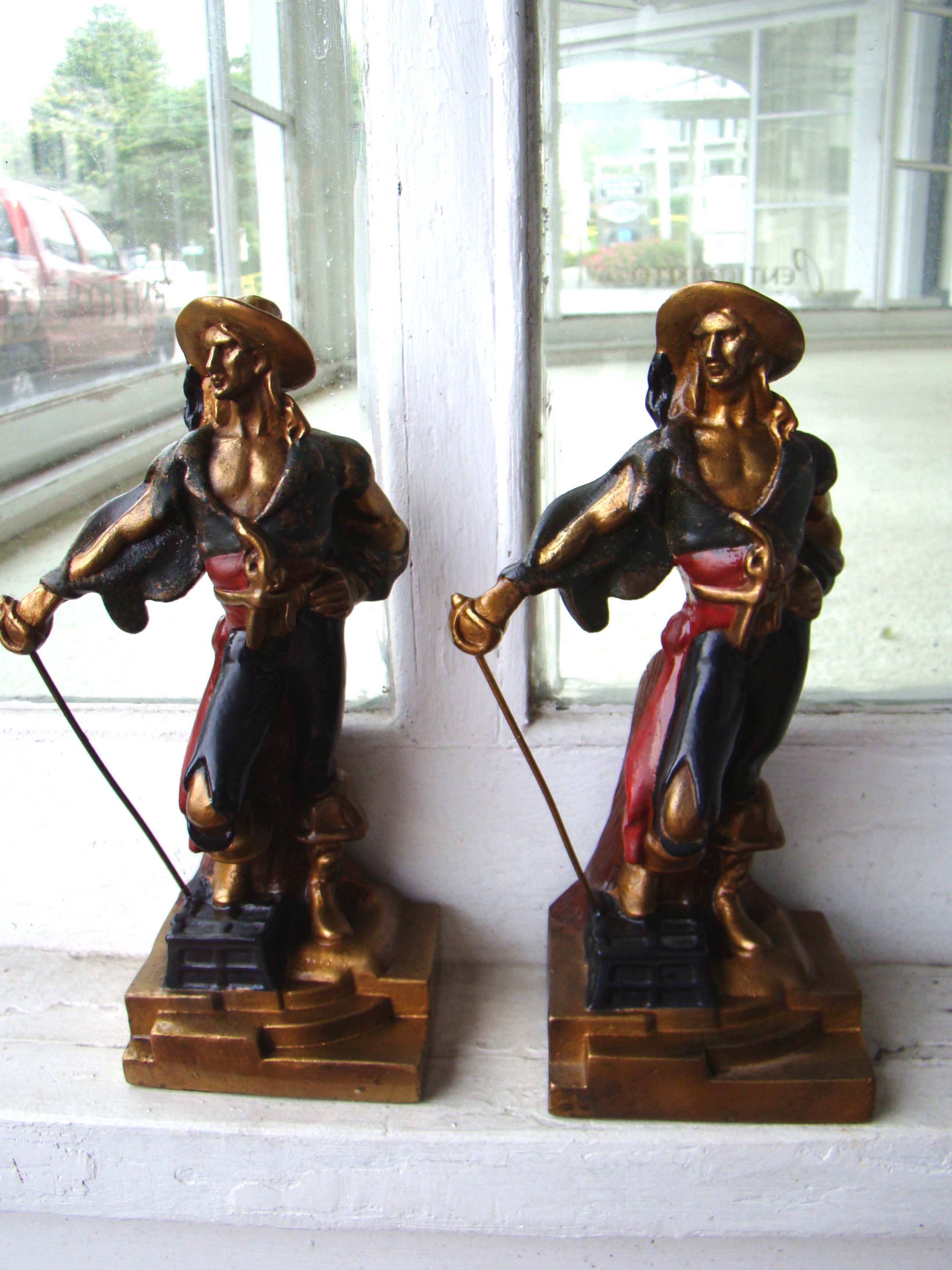 A fine pair of 10 1/2" Swashbuckler Pirate bookends made by the Armor Bronze Company circa 1928 — image 2