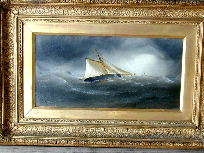 Beautiful Pair of Oil Paintings of 'Cutters in a Breeze' signed Henry E. Tozer, 1883